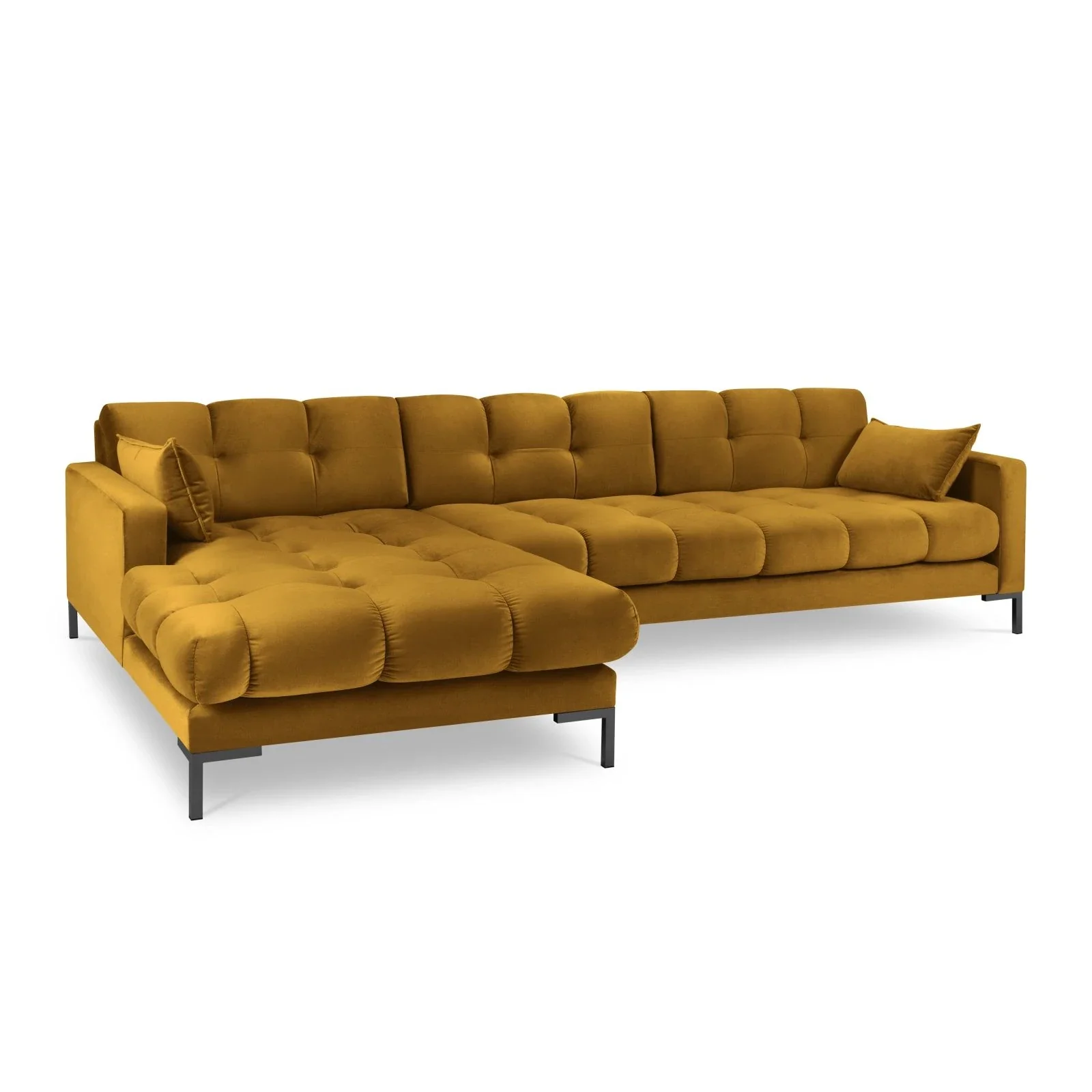 Mamaia 4-Sitzer Ecksofa, Linke Seite, Metallbeine Schwarz, mit Bezug aus Samt oder Strukturstoff, 293x185 cm - Image 113
