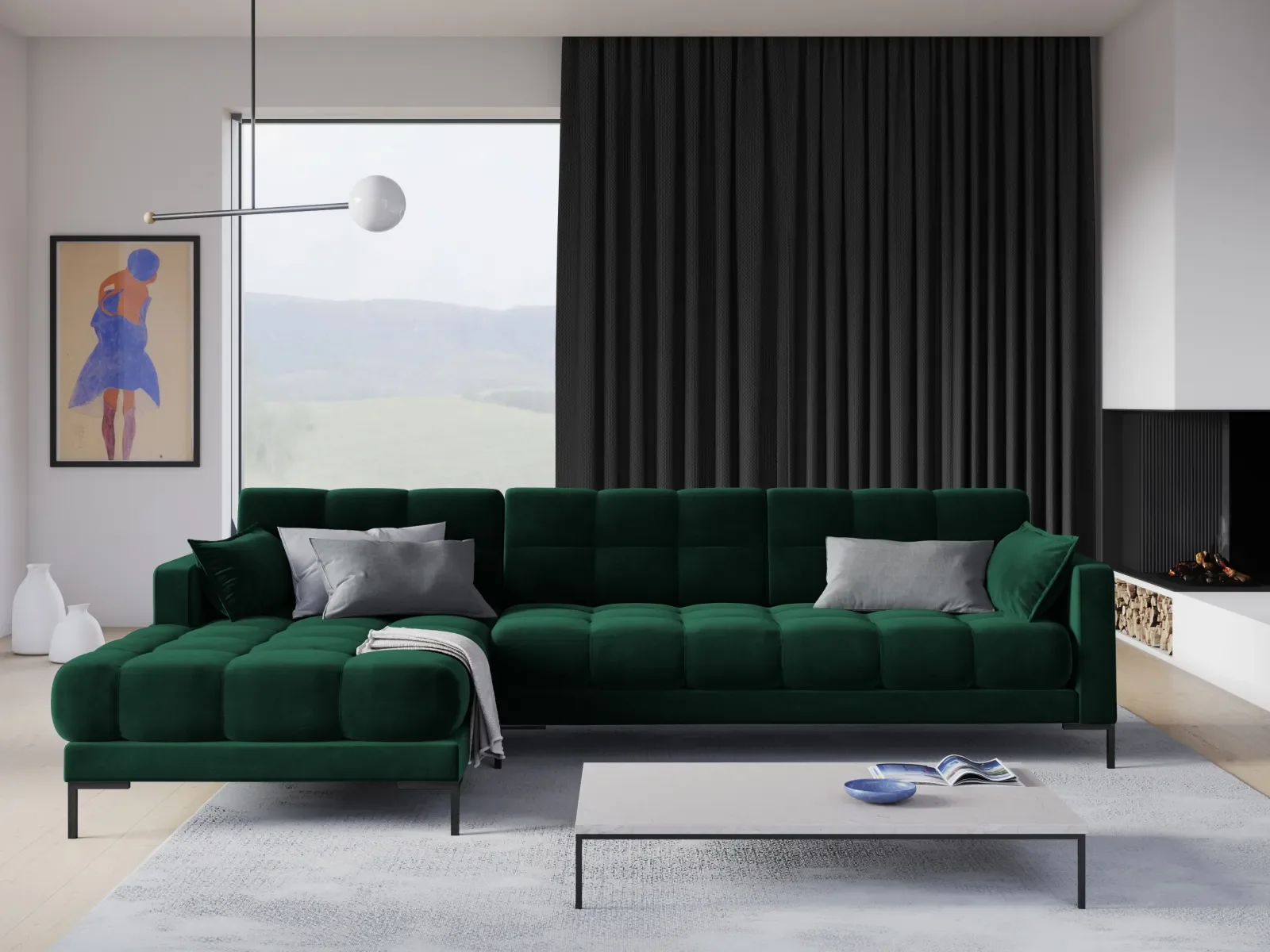 Mamaia 4-Sitzer Ecksofa, Linke Seite, Metallbeine Schwarz, mit Bezug aus Samt oder Strukturstoff, 293x185 cm - Image 122