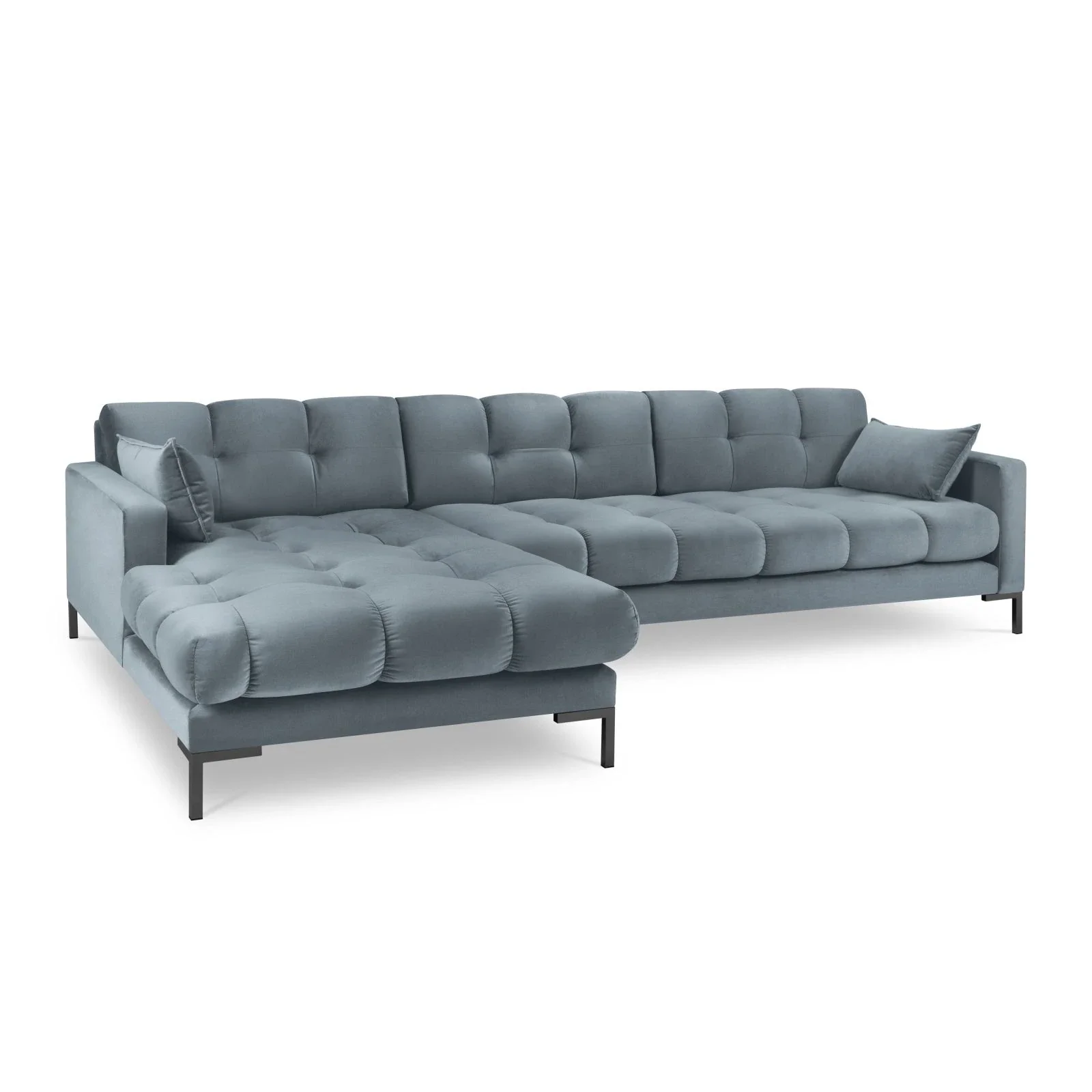 Mamaia 4-Sitzer Ecksofa, Linke Seite, Metallbeine Schwarz, mit Bezug aus Samt oder Strukturstoff, 293x185 cm - Image 129