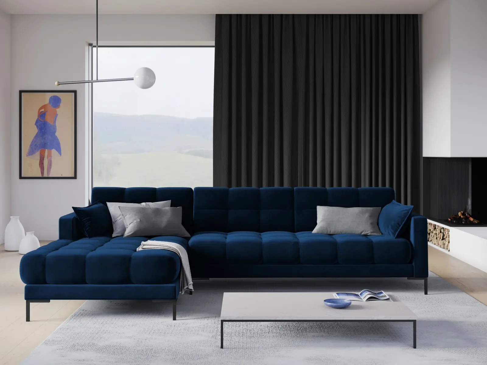 Mamaia 4-Sitzer Ecksofa, Linke Seite, Metallbeine Schwarz, mit Bezug aus Samt oder Strukturstoff, 293x185 cm - Image 138