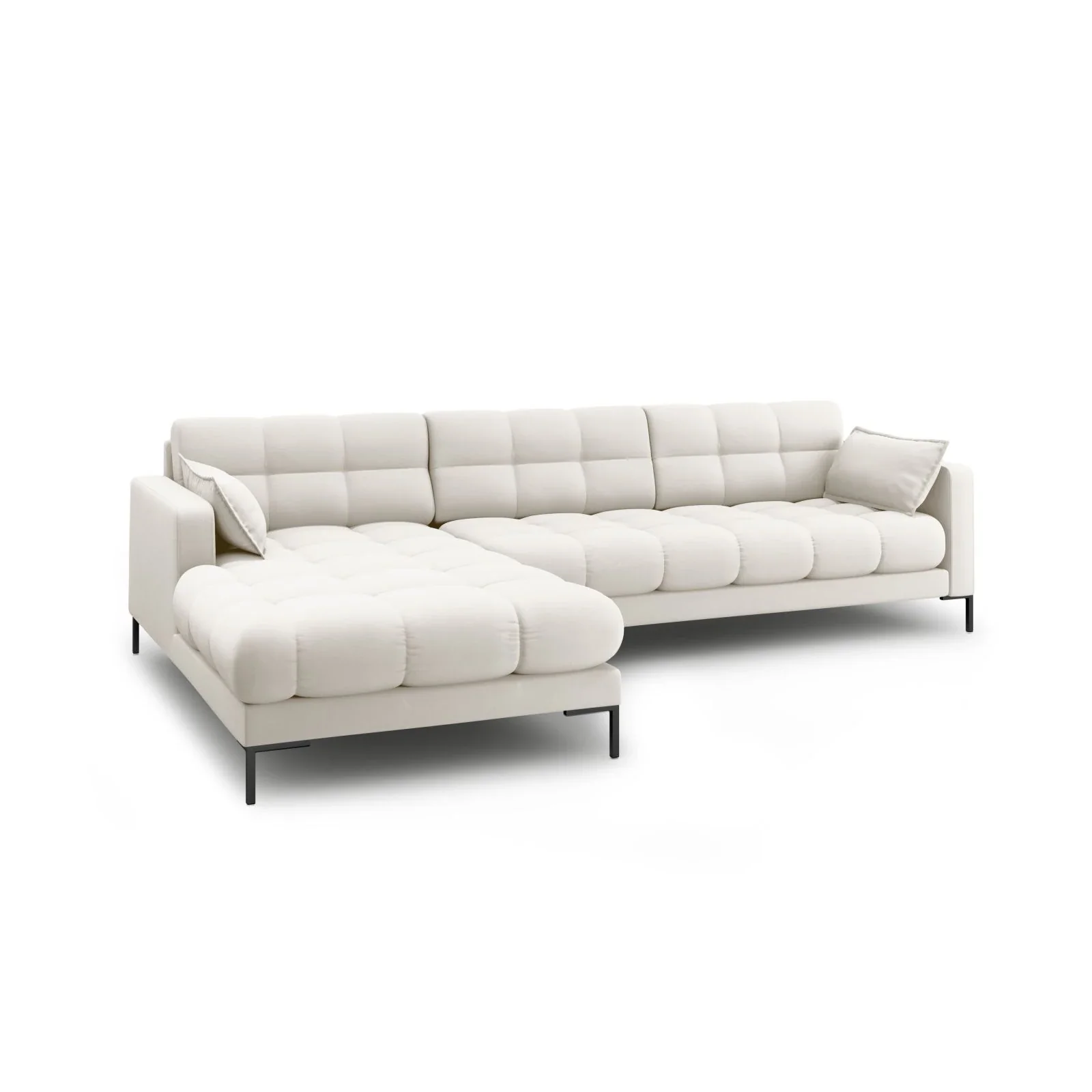 Mamaia 4-Sitzer Ecksofa, Linke Seite, Metallbeine Schwarz, mit Bezug aus Samt oder Strukturstoff, 293x185 cm - Image 3