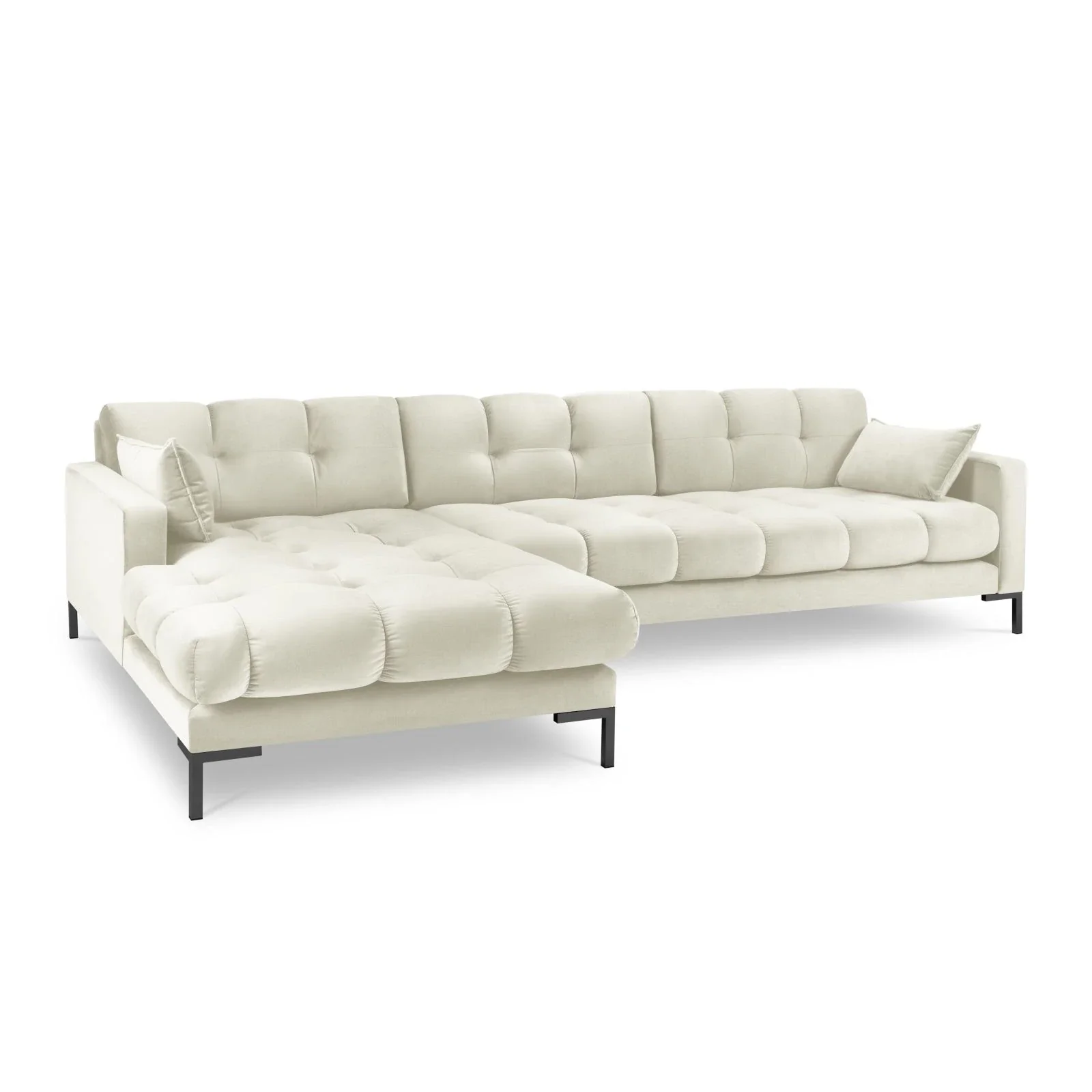 Mamaia 4-Sitzer Ecksofa, Linke Seite, Metallbeine Schwarz, mit Bezug aus Samt oder Strukturstoff, 293x185 cm - Image 49
