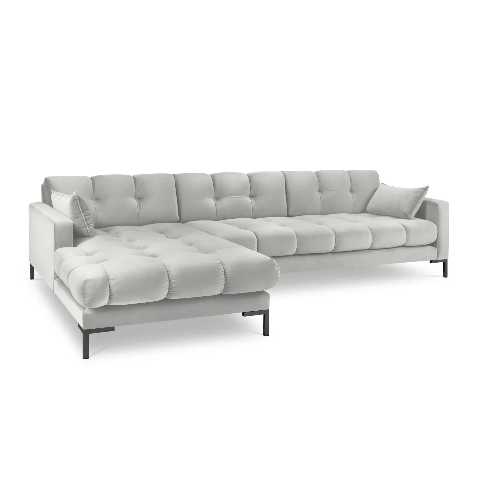 Mamaia 4-Sitzer Ecksofa, Linke Seite, Metallbeine Schwarz, mit Bezug aus Samt oder Strukturstoff, 293x185 cm - Image 57
