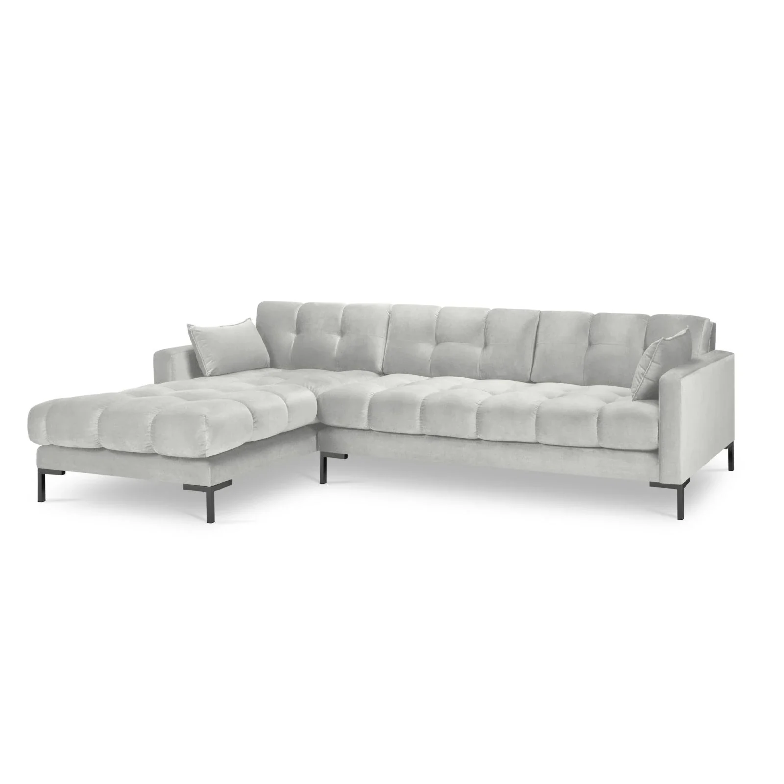 Mamaia 4-Sitzer Ecksofa, Linke Seite, Metallbeine Schwarz, mit Bezug aus Samt oder Strukturstoff, 293x185 cm - Image 59