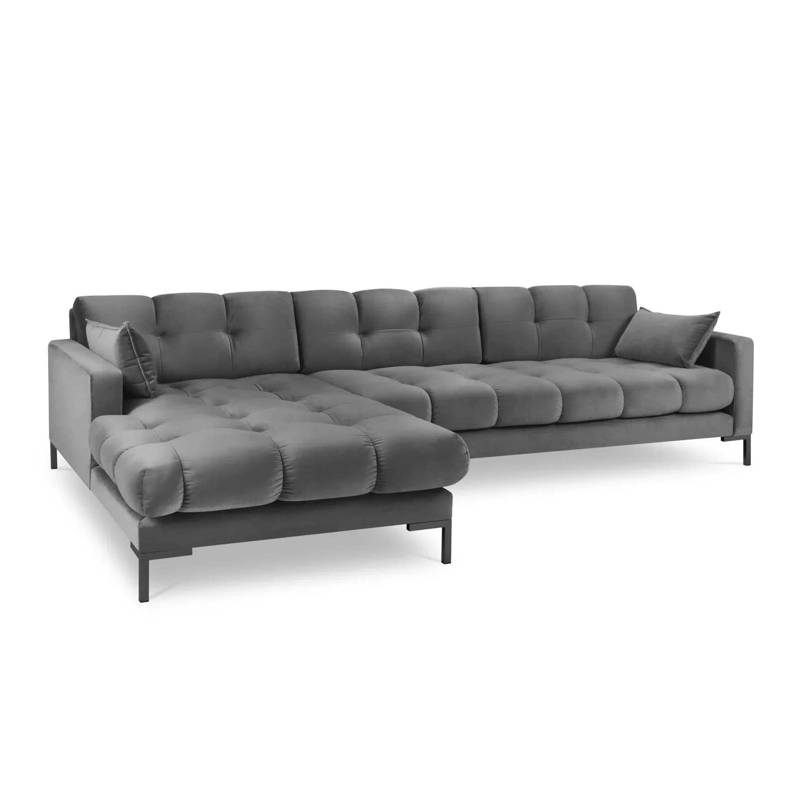 Mamaia 4-Sitzer Ecksofa, Linke Seite, Metallbeine Schwarz, mit Bezug aus Samt oder Strukturstoff, 293x185 cm - Image 65