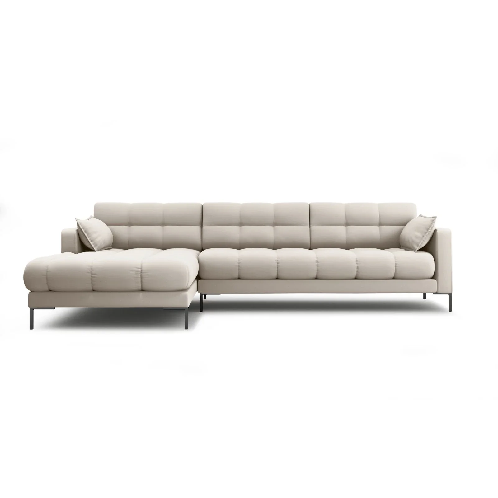 Mamaia 4-Sitzer Ecksofa, Linke Seite, Metallbeine Schwarz, mit Bezug aus Samt oder Strukturstoff, 293x185 cm - Image 7