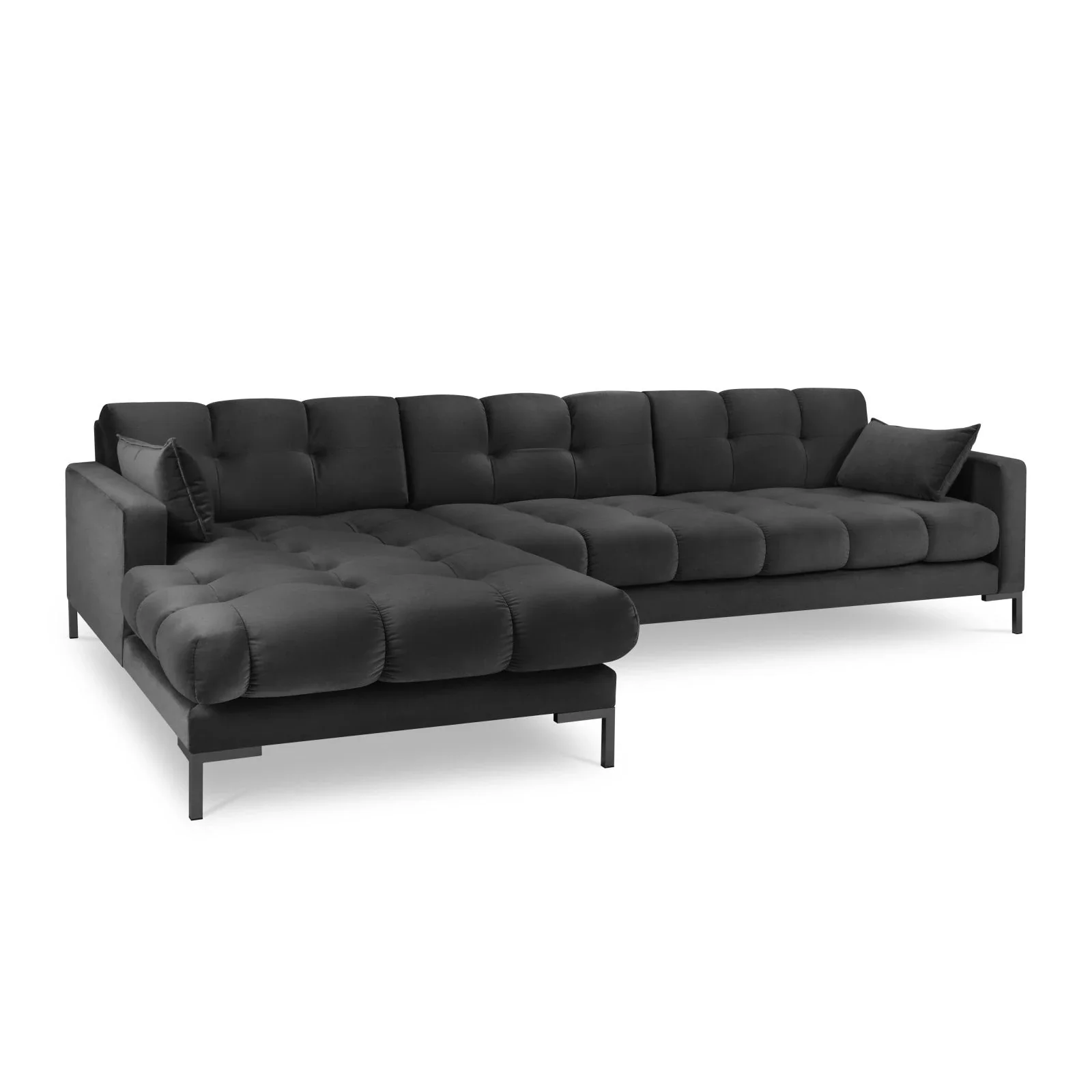 Mamaia 4-Sitzer Ecksofa, Linke Seite, Metallbeine Schwarz, mit Bezug aus Samt oder Strukturstoff, 293x185 cm - Image 73