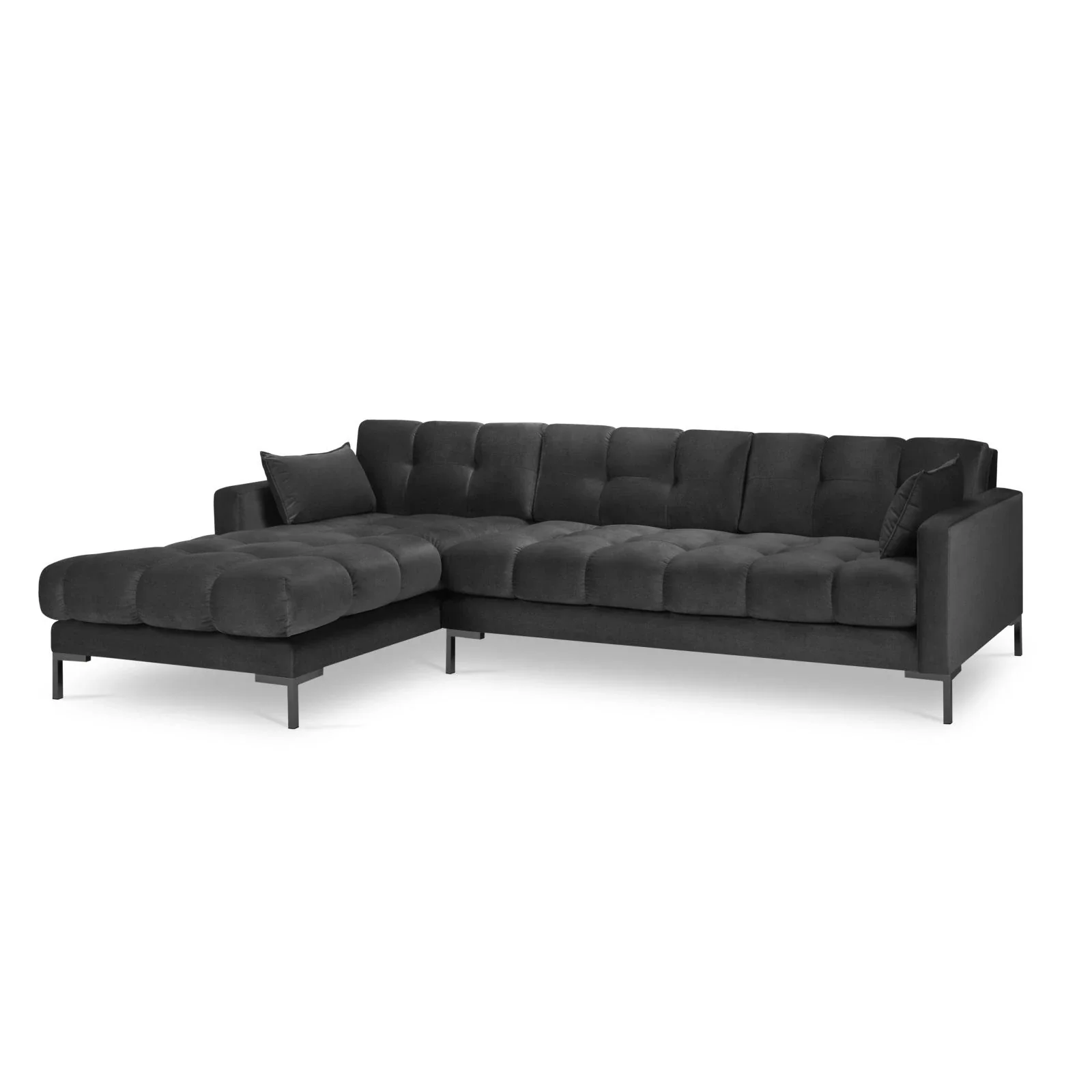 Mamaia 4-Sitzer Ecksofa, Linke Seite, Metallbeine Schwarz, mit Bezug aus Samt oder Strukturstoff, 293x185 cm - Image 75