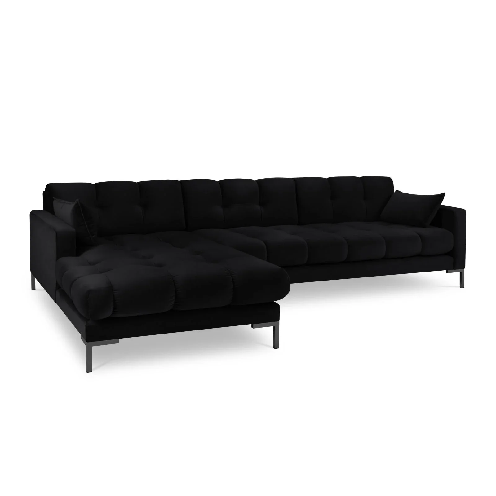 Mamaia 4-Sitzer Ecksofa, Linke Seite, Metallbeine Schwarz, mit Bezug aus Samt oder Strukturstoff, 293x185 cm - Image 81