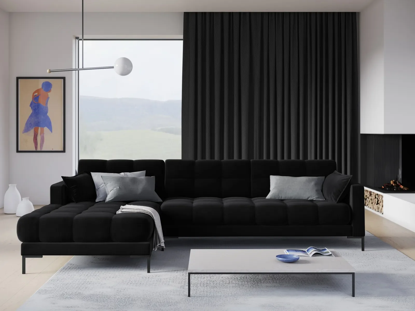 Mamaia 4-Sitzer Ecksofa, Linke Seite, Metallbeine Schwarz, mit Bezug aus Samt oder Strukturstoff, 293x185 cm - Image 82