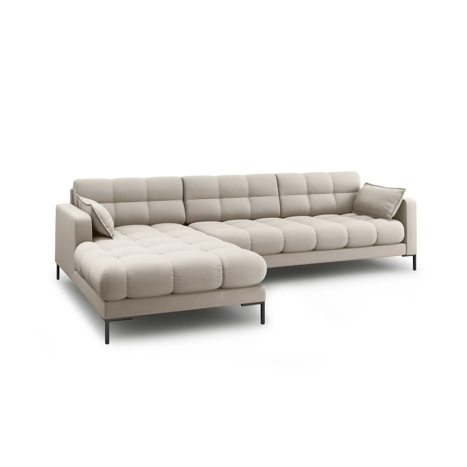 Mamaia 4-Sitzer Ecksofa, Linke Seite, Metallbeine Schwarz, mit Bezug aus Samt oder Strukturstoff, 293x185 cm - Image 9