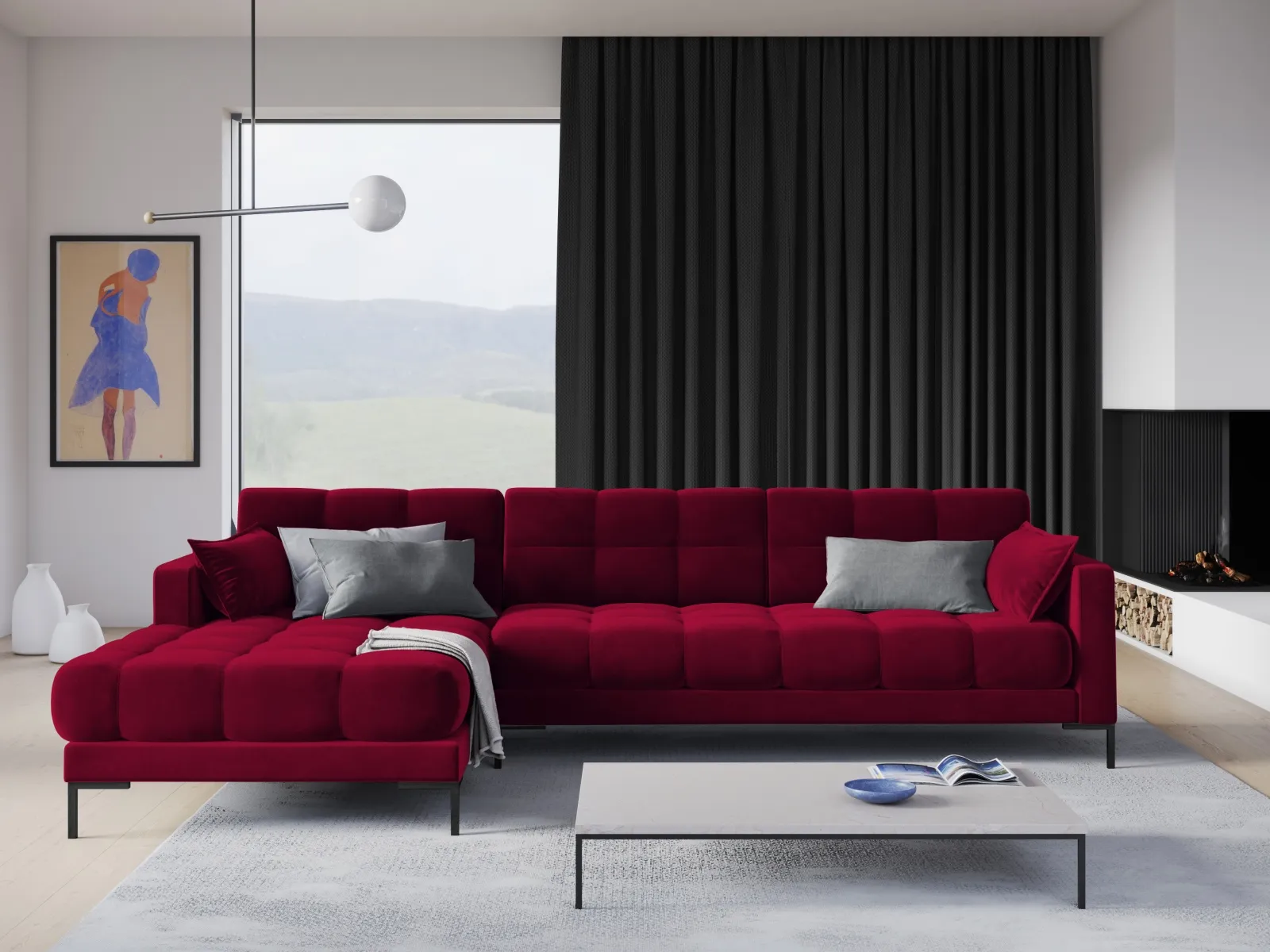 Mamaia 4-Sitzer Ecksofa, Linke Seite, Metallbeine Schwarz, mit Bezug aus Samt oder Strukturstoff, 293x185 cm - Image 98