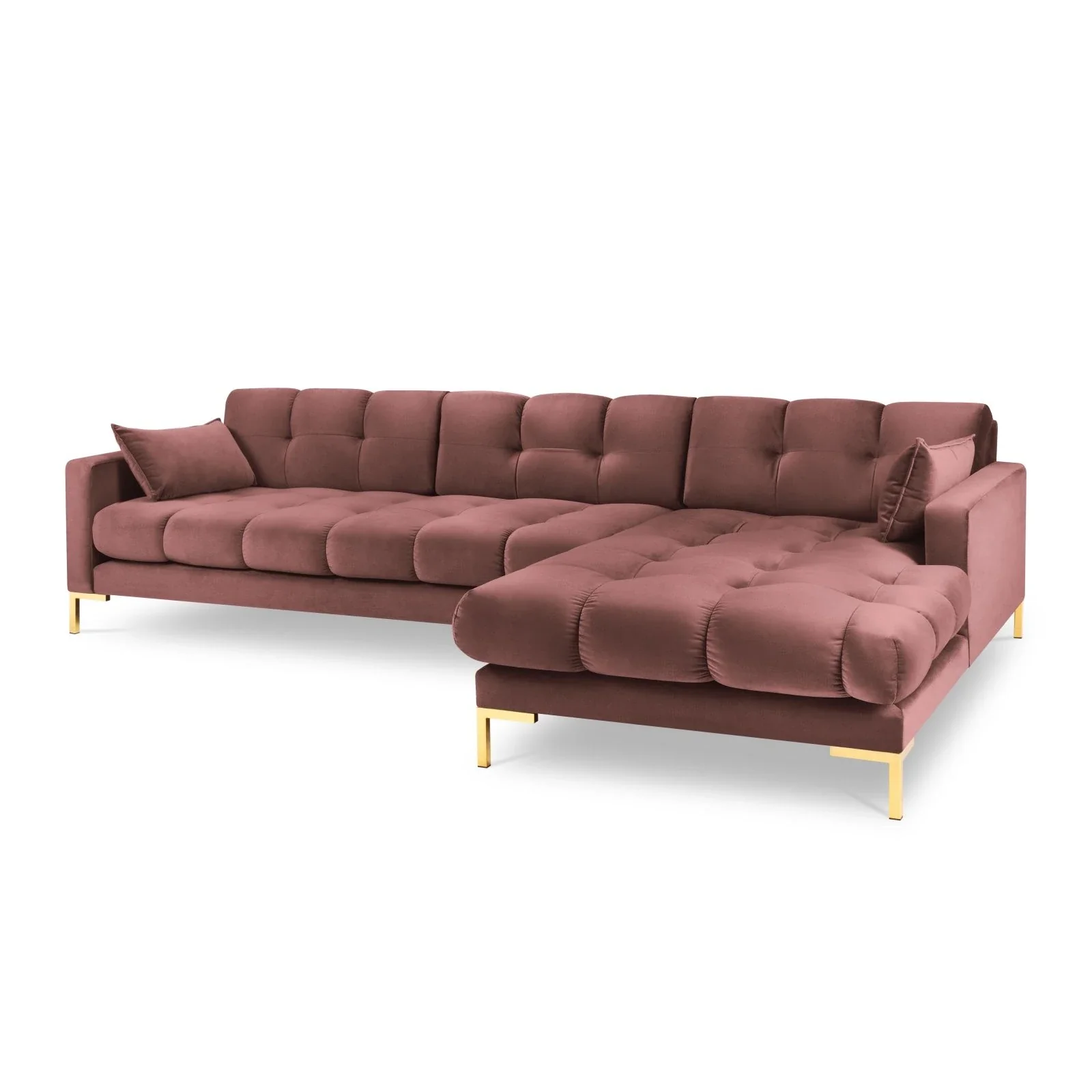 Mamaia 4-Sitzer Ecksofa, Rechte Seite, Beine Goldmetall, mit Bezug aus Samt oder Strukturstoff, 293x185 cm - Image 105