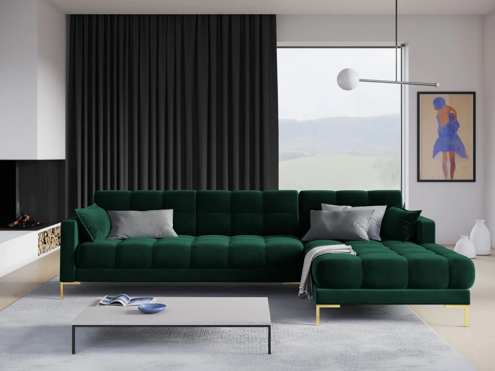 Mamaia 4-Sitzer Ecksofa, Rechte Seite, Beine Goldmetall, mit Bezug aus Samt oder Strukturstoff, 293x185 cm - Image 122