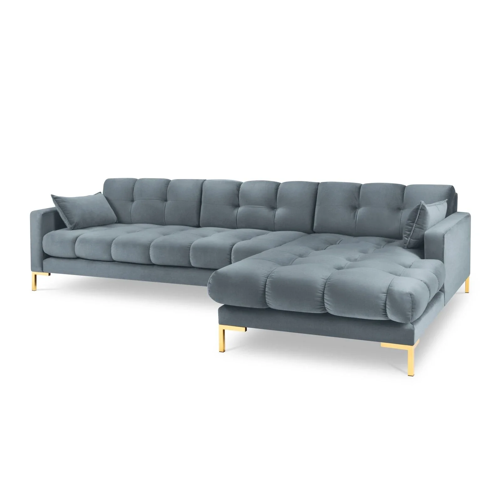 Mamaia 4-Sitzer Ecksofa, Rechte Seite, Beine Goldmetall, mit Bezug aus Samt oder Strukturstoff, 293x185 cm - Image 129