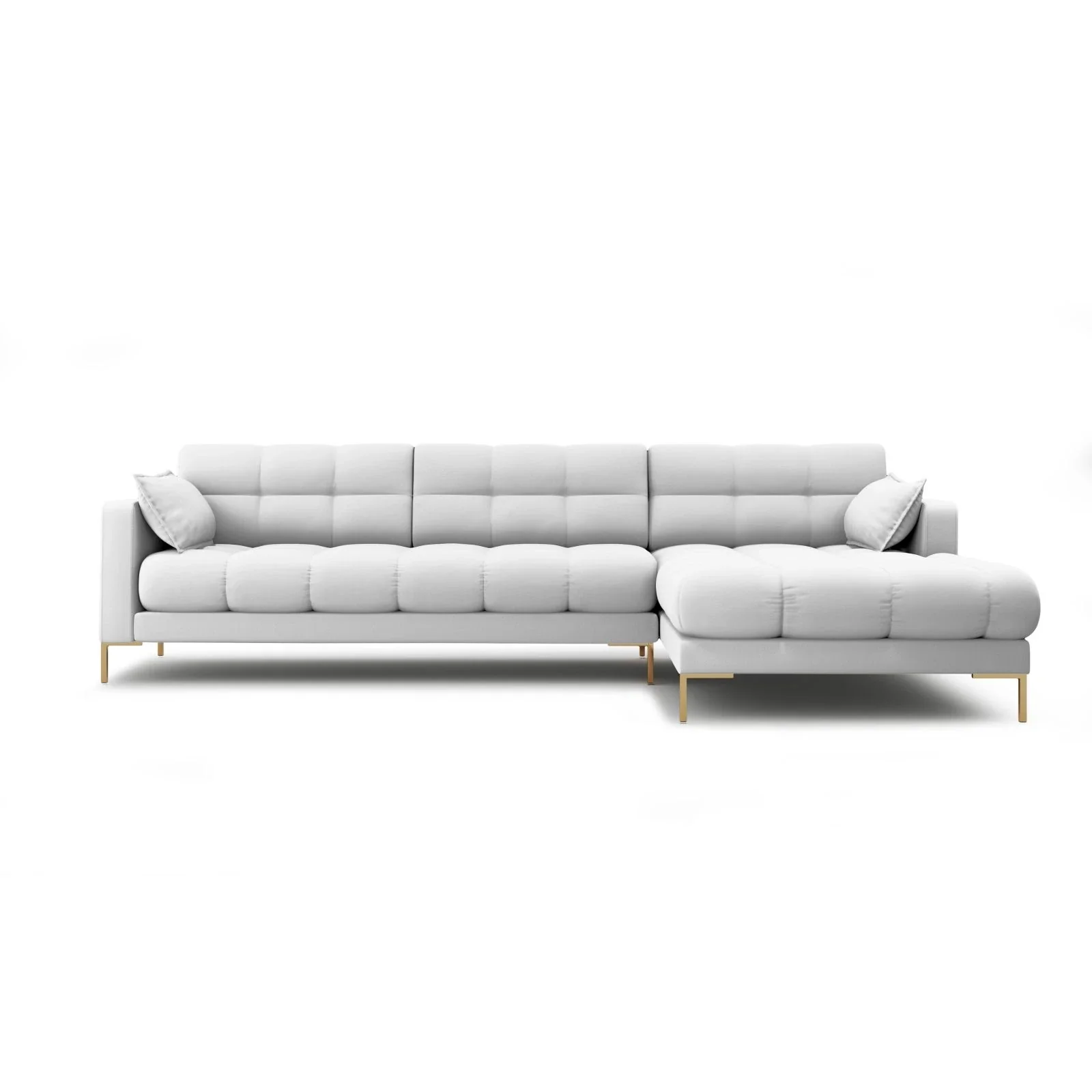 Mamaia 4-Sitzer Ecksofa, Rechte Seite, Beine Goldmetall, mit Bezug aus Samt oder Strukturstoff, 293x185 cm - Image 13