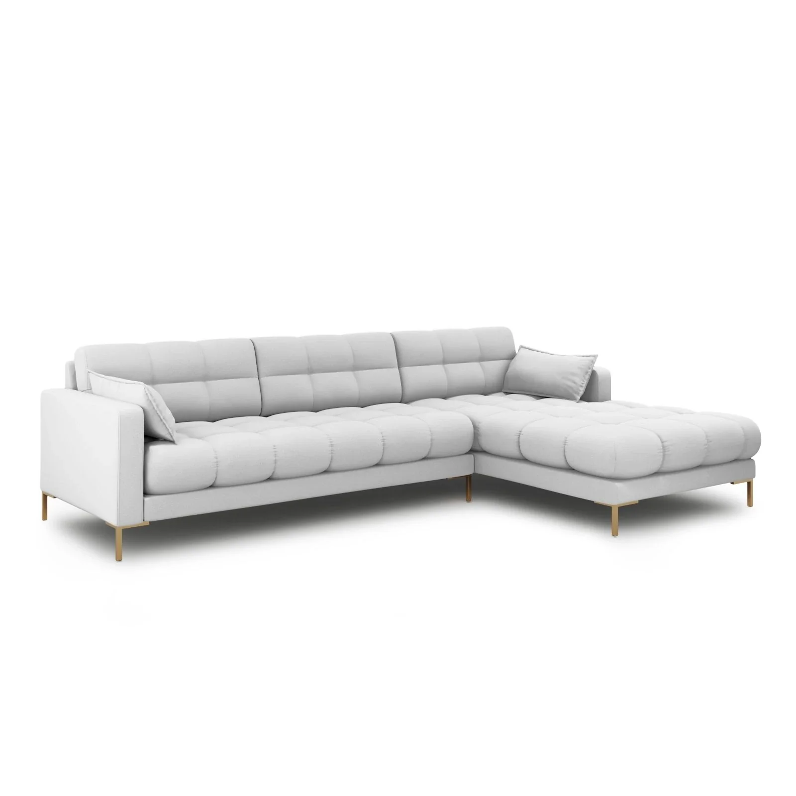 Mamaia 4-Sitzer Ecksofa, Rechte Seite, Beine Goldmetall, mit Bezug aus Samt oder Strukturstoff, 293x185 cm - Image 14