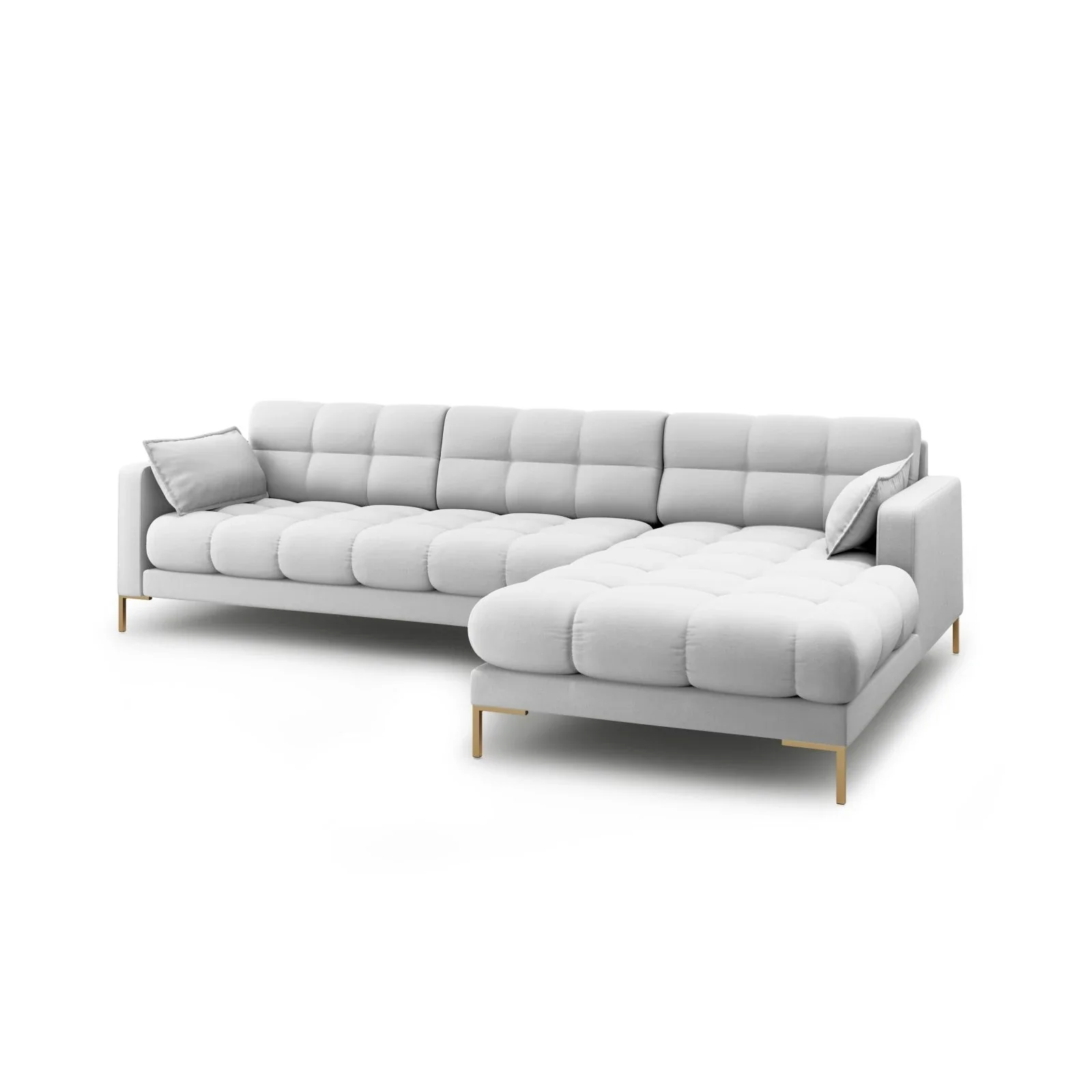 Mamaia 4-Sitzer Ecksofa, Rechte Seite, Beine Goldmetall, mit Bezug aus Samt oder Strukturstoff, 293x185 cm - Image 15