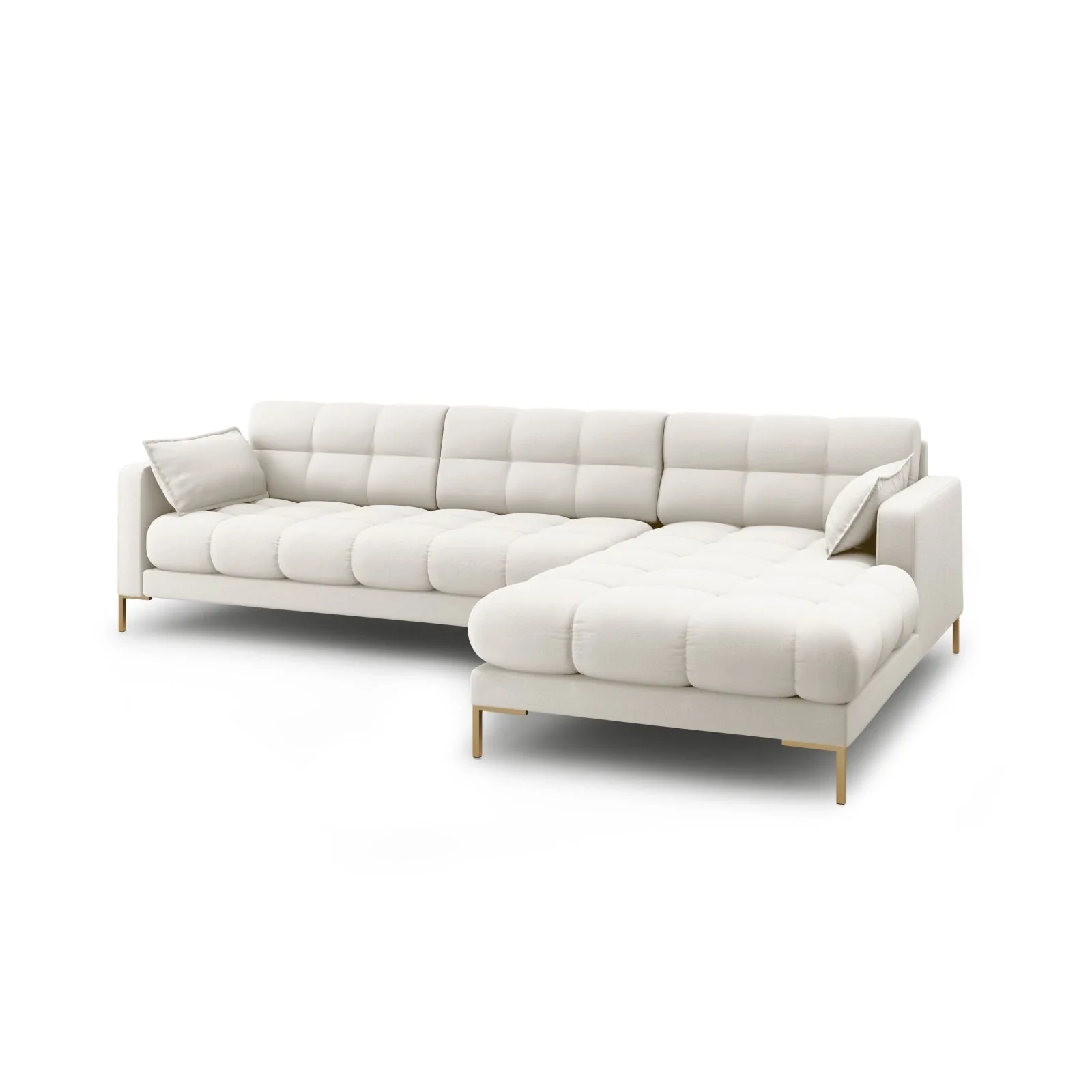 Mamaia 4-Sitzer Ecksofa, Rechte Seite, Beine Goldmetall, mit Bezug aus Samt oder Strukturstoff, 293x185 cm - Image 3
