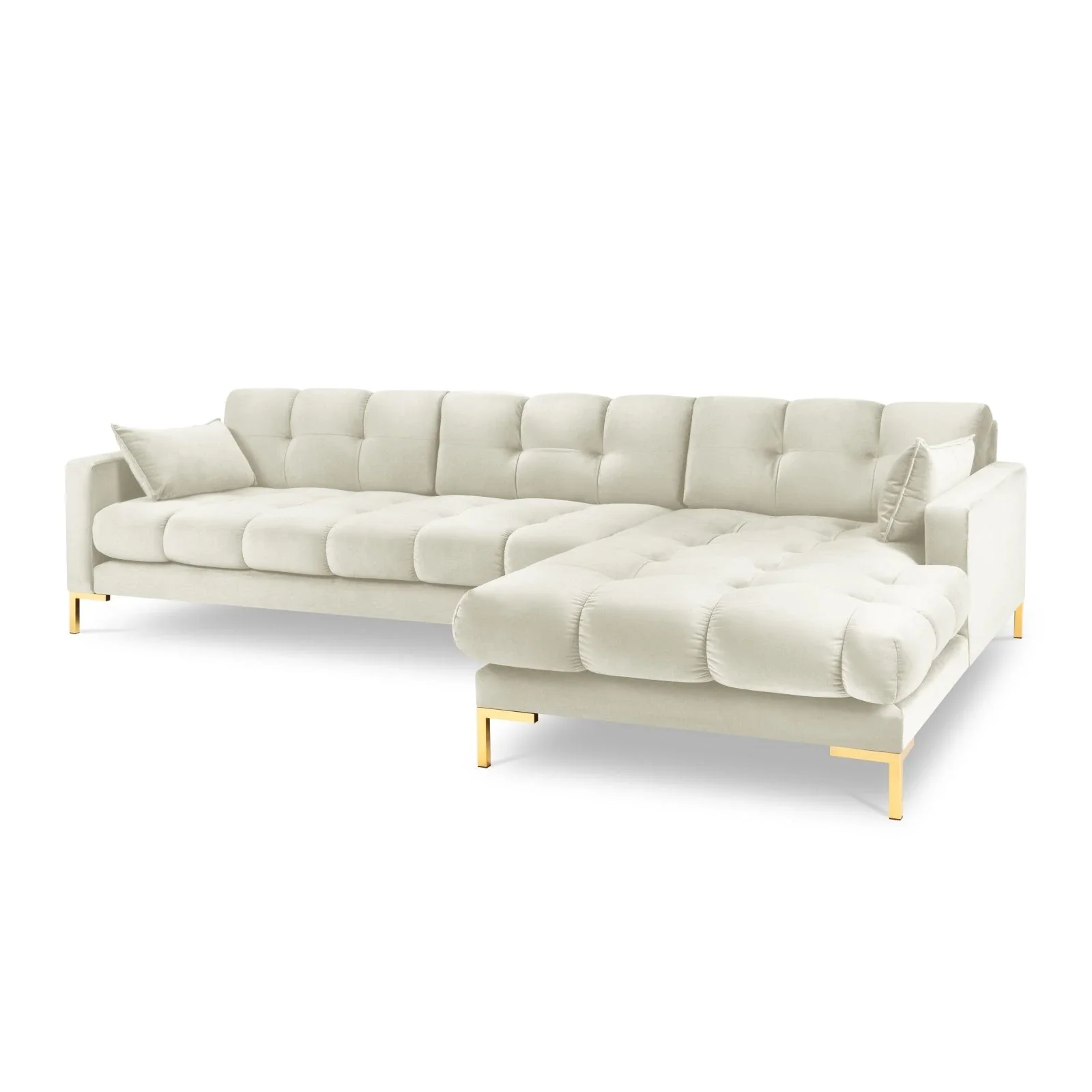 Mamaia 4-Sitzer Ecksofa, Rechte Seite, Beine Goldmetall, mit Bezug aus Samt oder Strukturstoff, 293x185 cm - Image 49