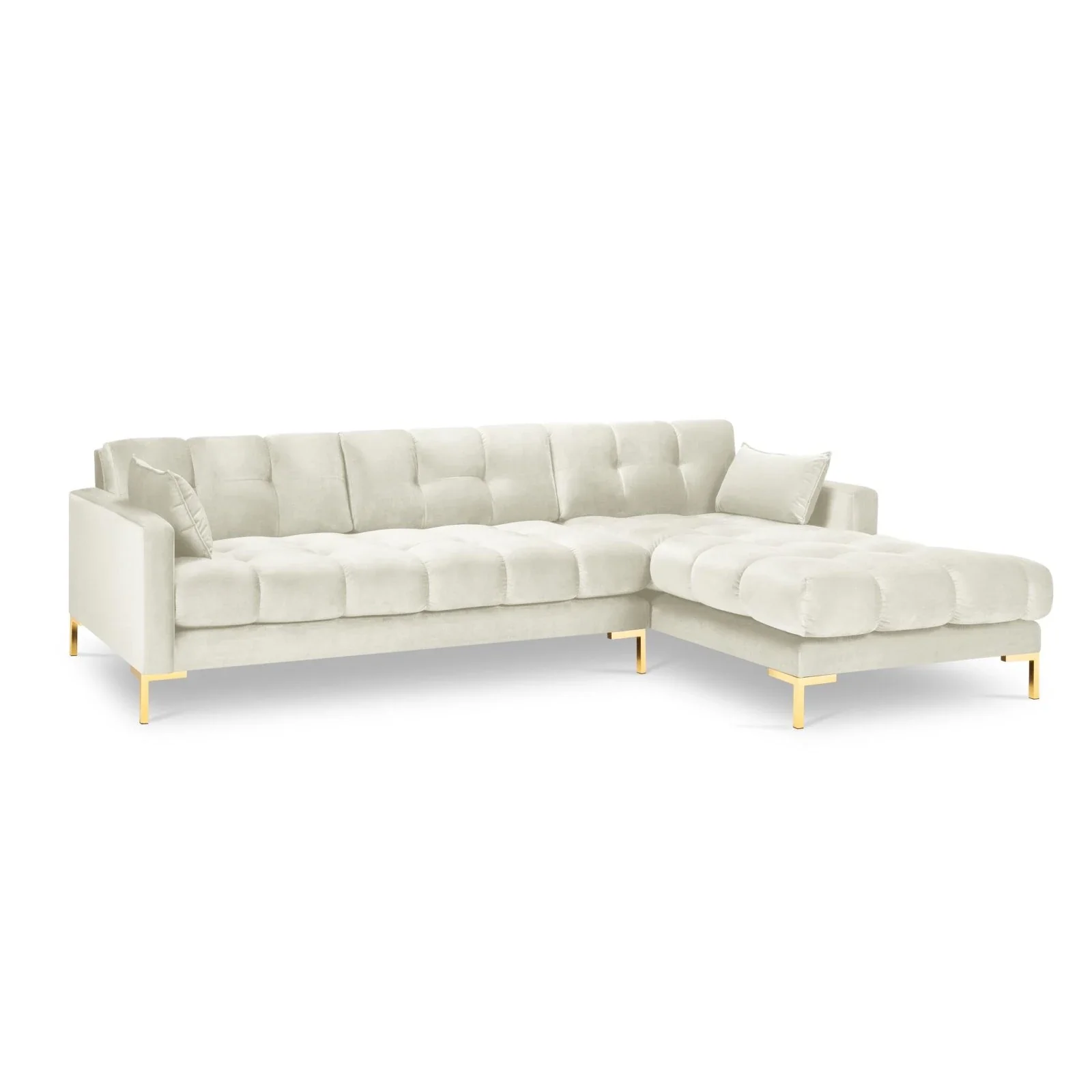 Mamaia 4-Sitzer Ecksofa, Rechte Seite, Beine Goldmetall, mit Bezug aus Samt oder Strukturstoff, 293x185 cm - Image 51