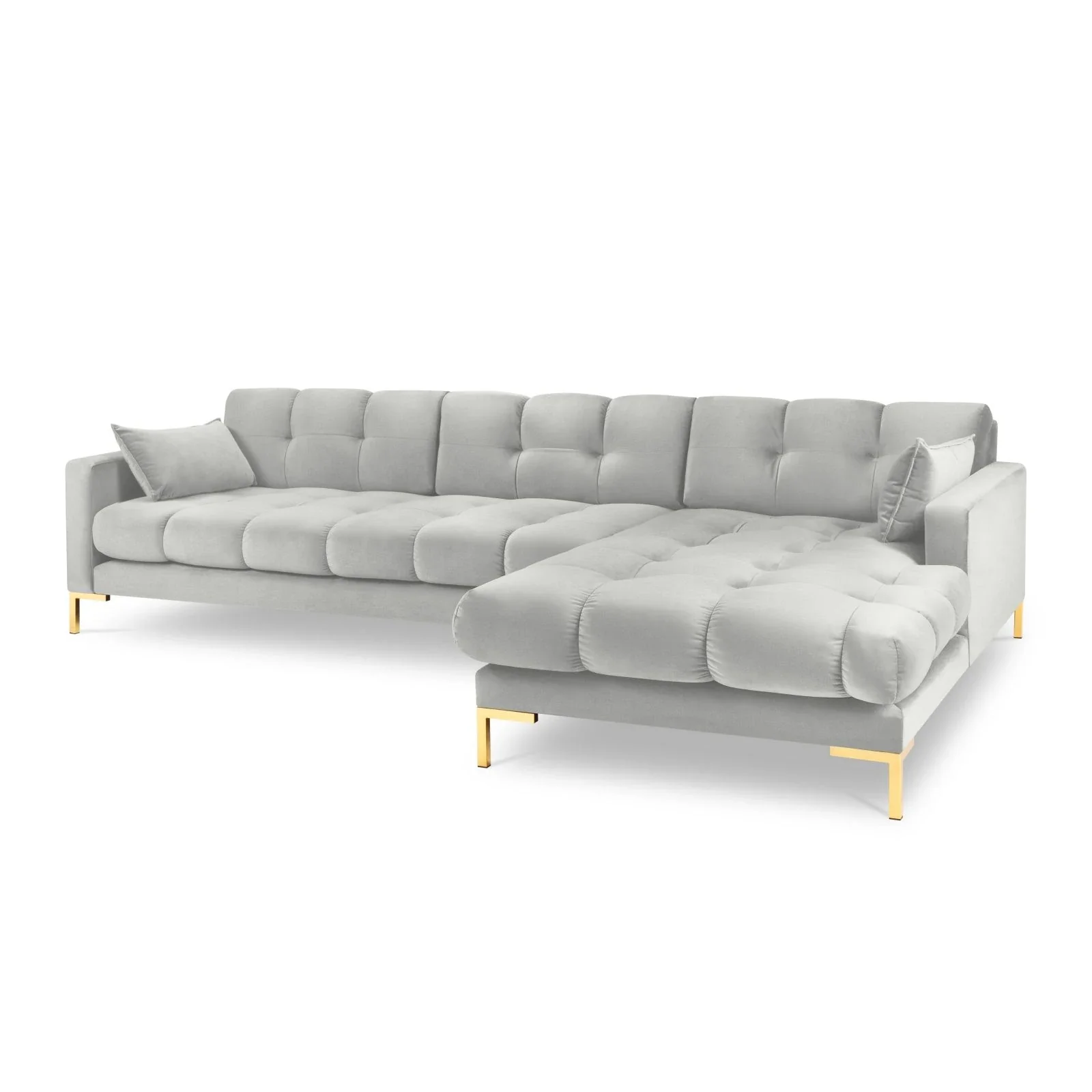 Mamaia 4-Sitzer Ecksofa, Rechte Seite, Beine Goldmetall, mit Bezug aus Samt oder Strukturstoff, 293x185 cm - Image 57