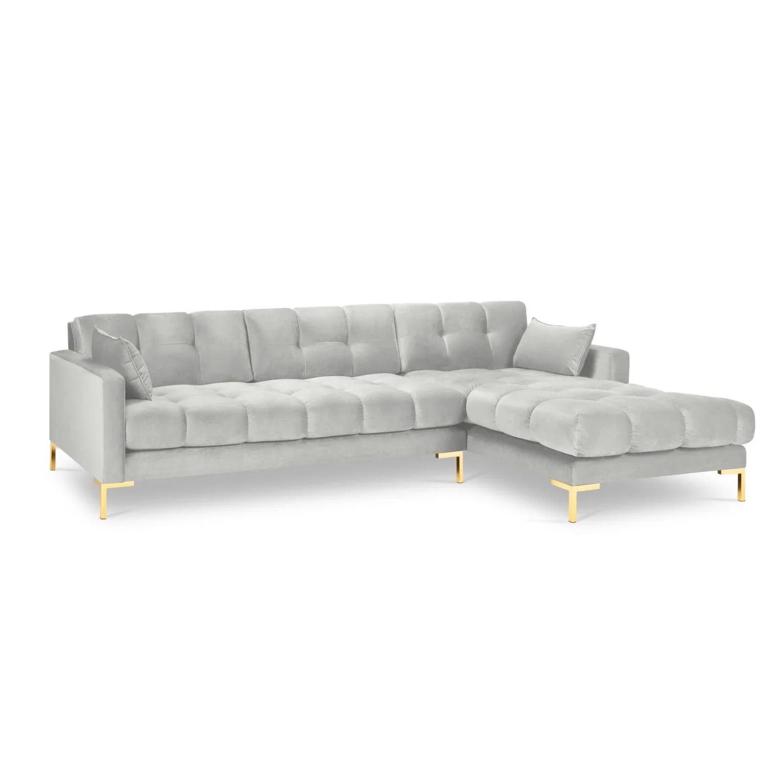 Mamaia 4-Sitzer Ecksofa, Rechte Seite, Beine Goldmetall, mit Bezug aus Samt oder Strukturstoff, 293x185 cm - Image 59