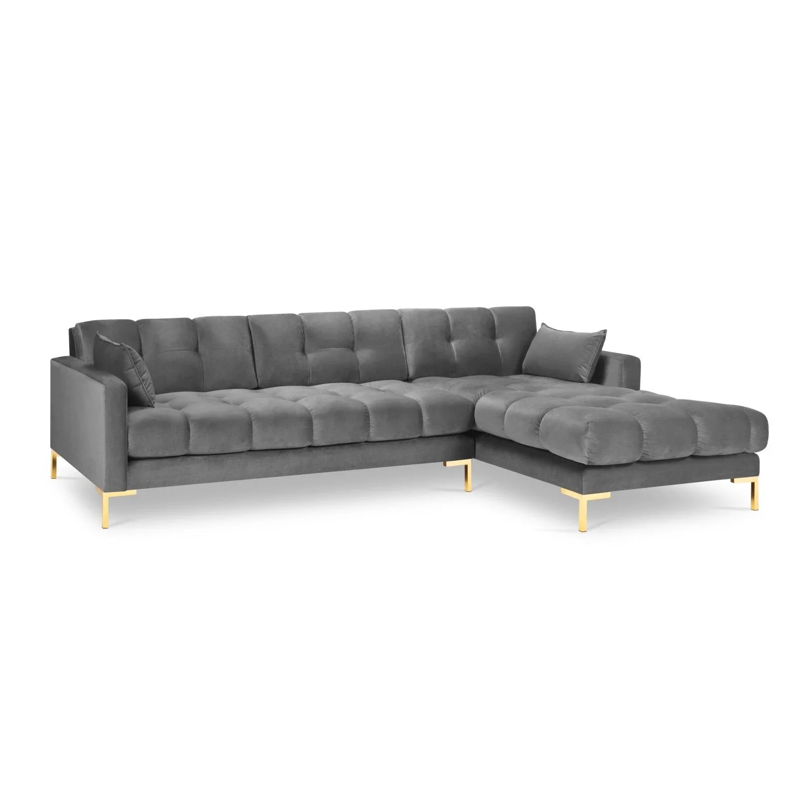 Mamaia 4-Sitzer Ecksofa, Rechte Seite, Beine Goldmetall, mit Bezug aus Samt oder Strukturstoff, 293x185 cm - Image 67