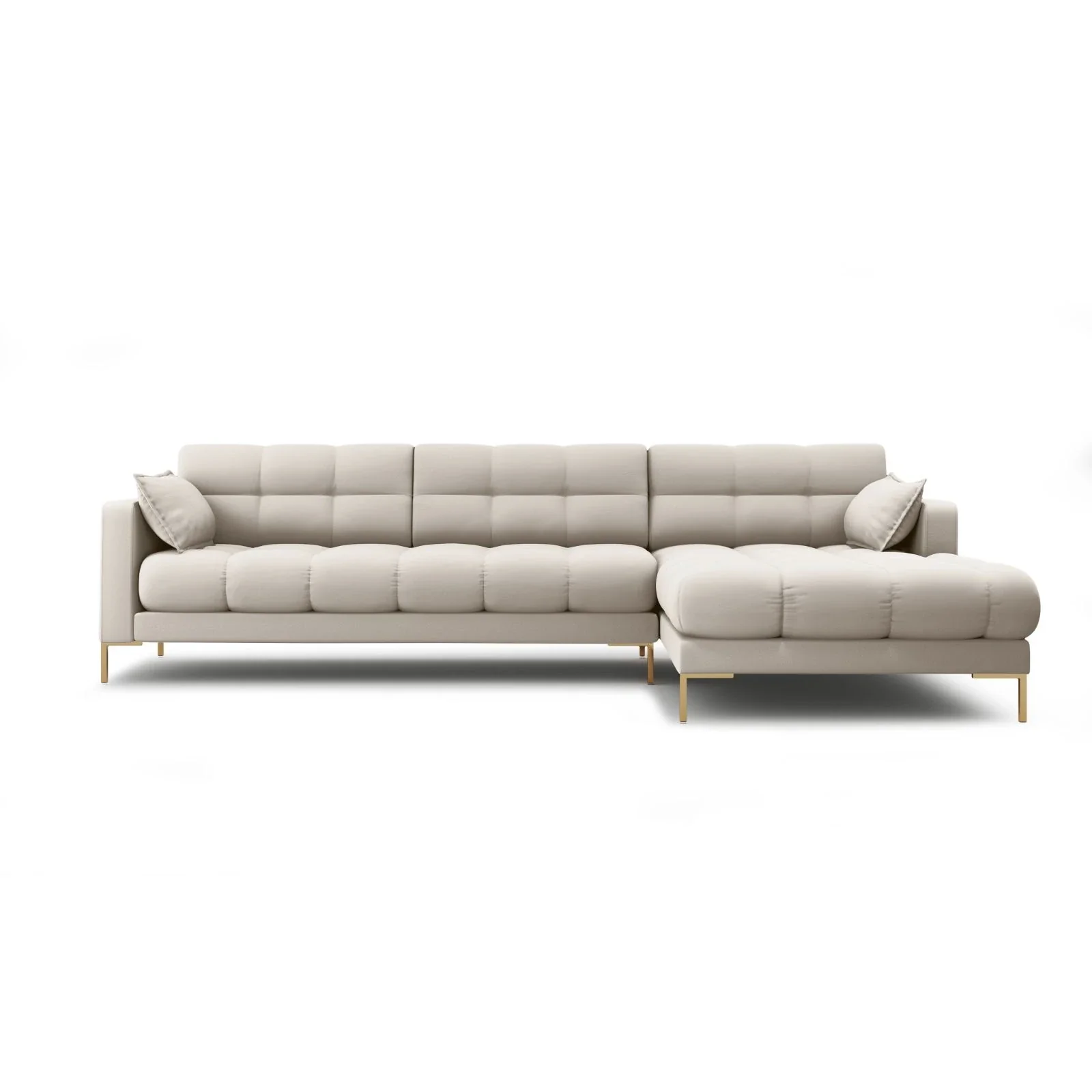 Mamaia 4-Sitzer Ecksofa, Rechte Seite, Beine Goldmetall, mit Bezug aus Samt oder Strukturstoff, 293x185 cm - Image 7