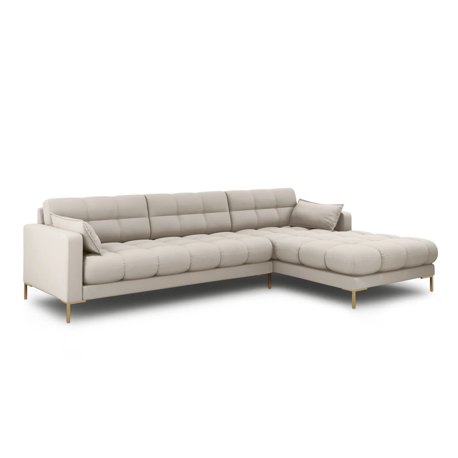 Mamaia 4-Sitzer Ecksofa, Rechte Seite, Beine Goldmetall, mit Bezug aus Samt oder Strukturstoff, 293x185 cm - Image 8