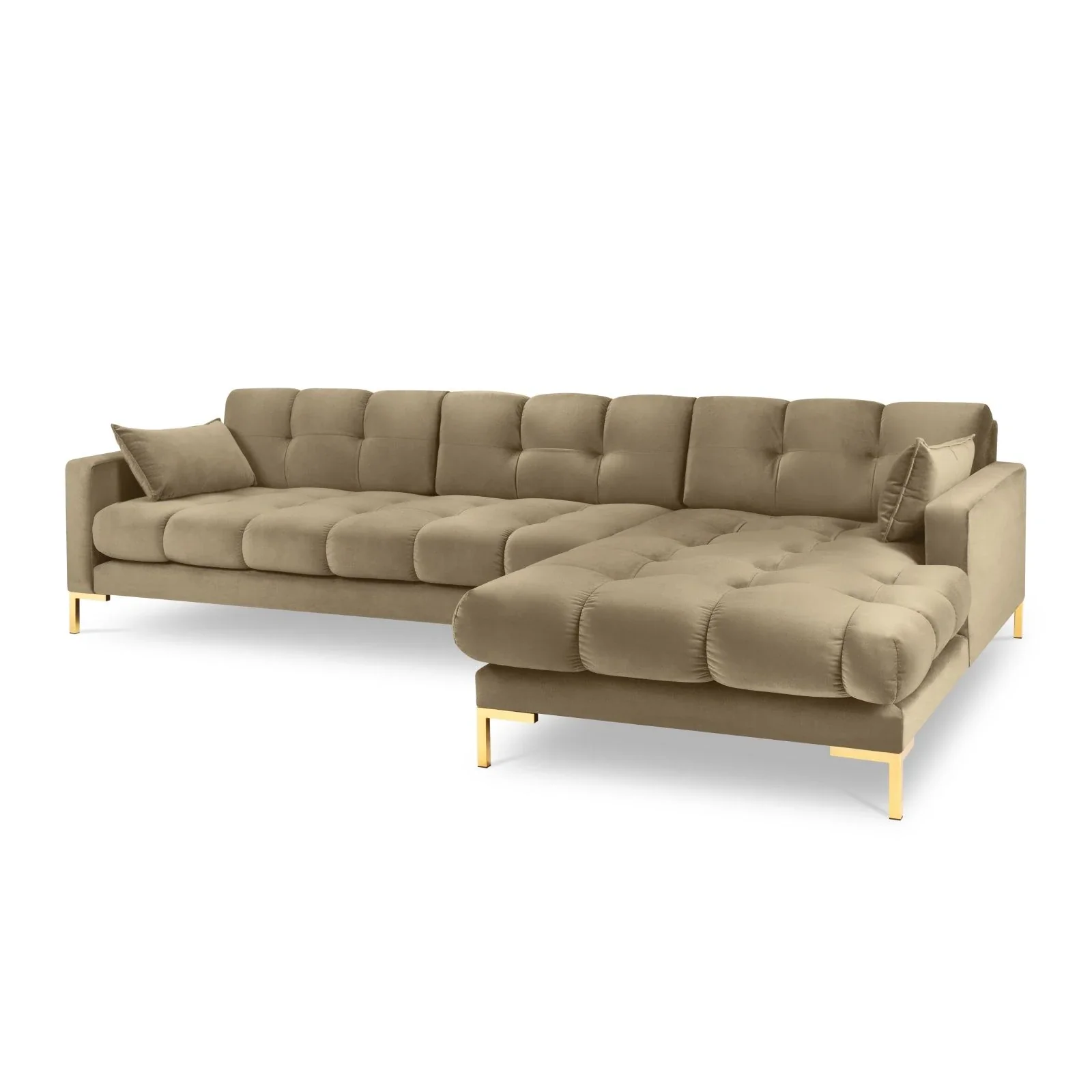 Mamaia 4-Sitzer Ecksofa, Rechte Seite, Beine Goldmetall, mit Bezug aus Samt oder Strukturstoff, 293x185 cm - Image 89