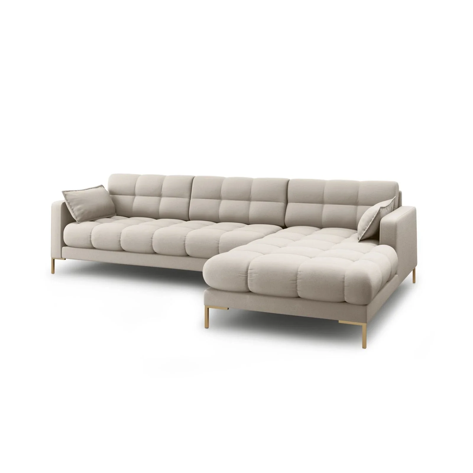 Mamaia 4-Sitzer Ecksofa, Rechte Seite, Beine Goldmetall, mit Bezug aus Samt oder Strukturstoff, 293x185 cm - Image 9