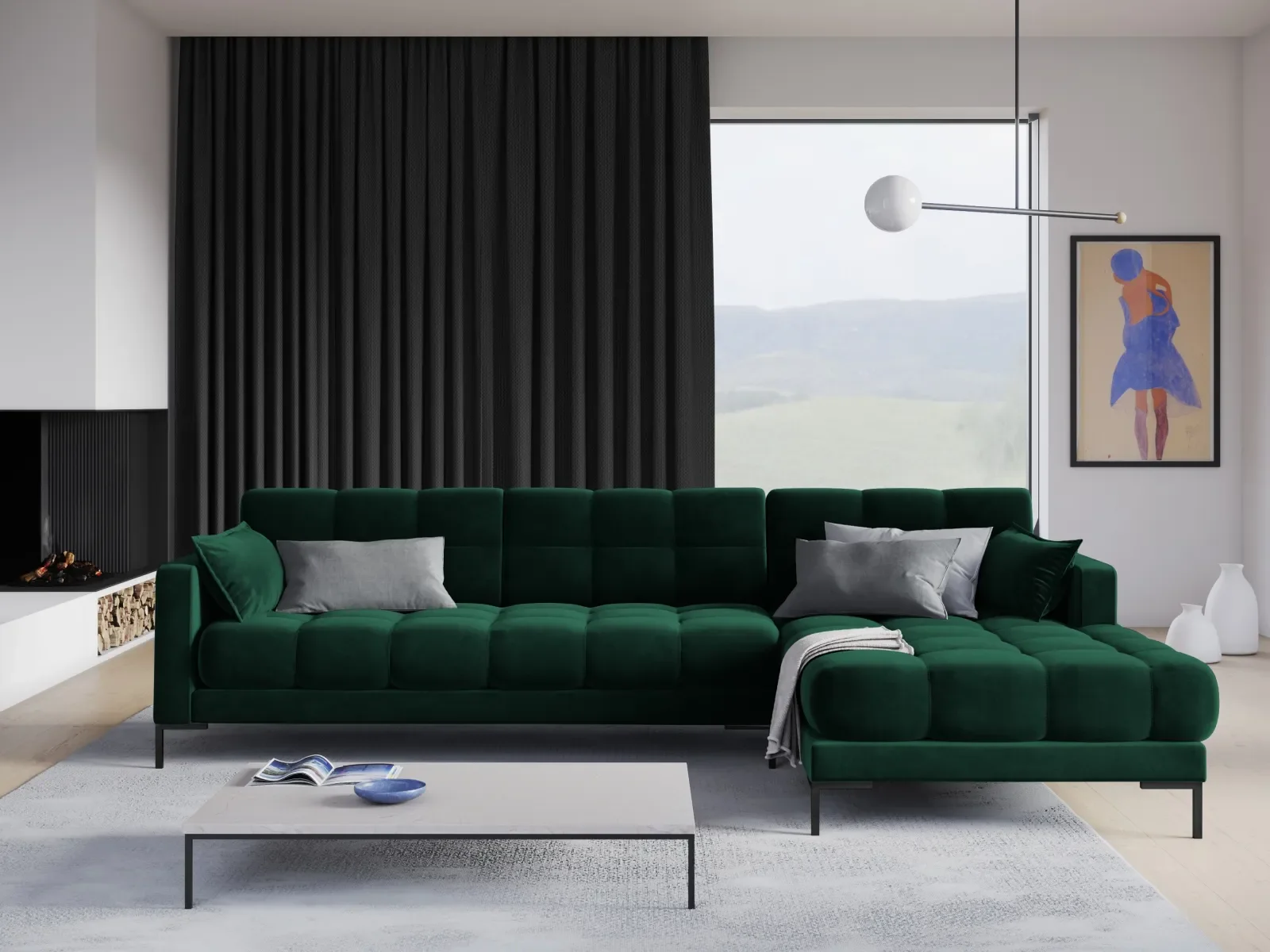 Mamaia 4-Sitzer Ecksofa, Rechte Seite, Metallbeine Schwarz, mit Bezug aus Samt oder Strukturstoff, 293x185 cm - Image 122