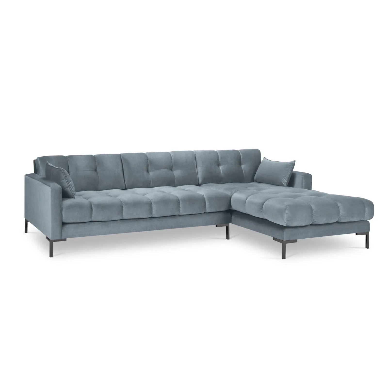Mamaia 4-Sitzer Ecksofa, Rechte Seite, Metallbeine Schwarz, mit Bezug aus Samt oder Strukturstoff, 293x185 cm - Image 131