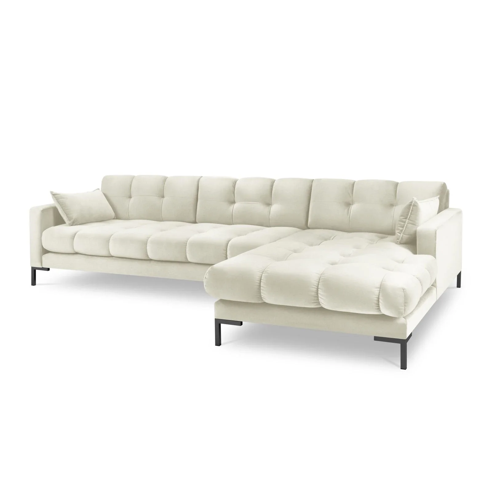 Mamaia 4-Sitzer Ecksofa, Rechte Seite, Metallbeine Schwarz, mit Bezug aus Samt oder Strukturstoff, 293x185 cm - Image 49