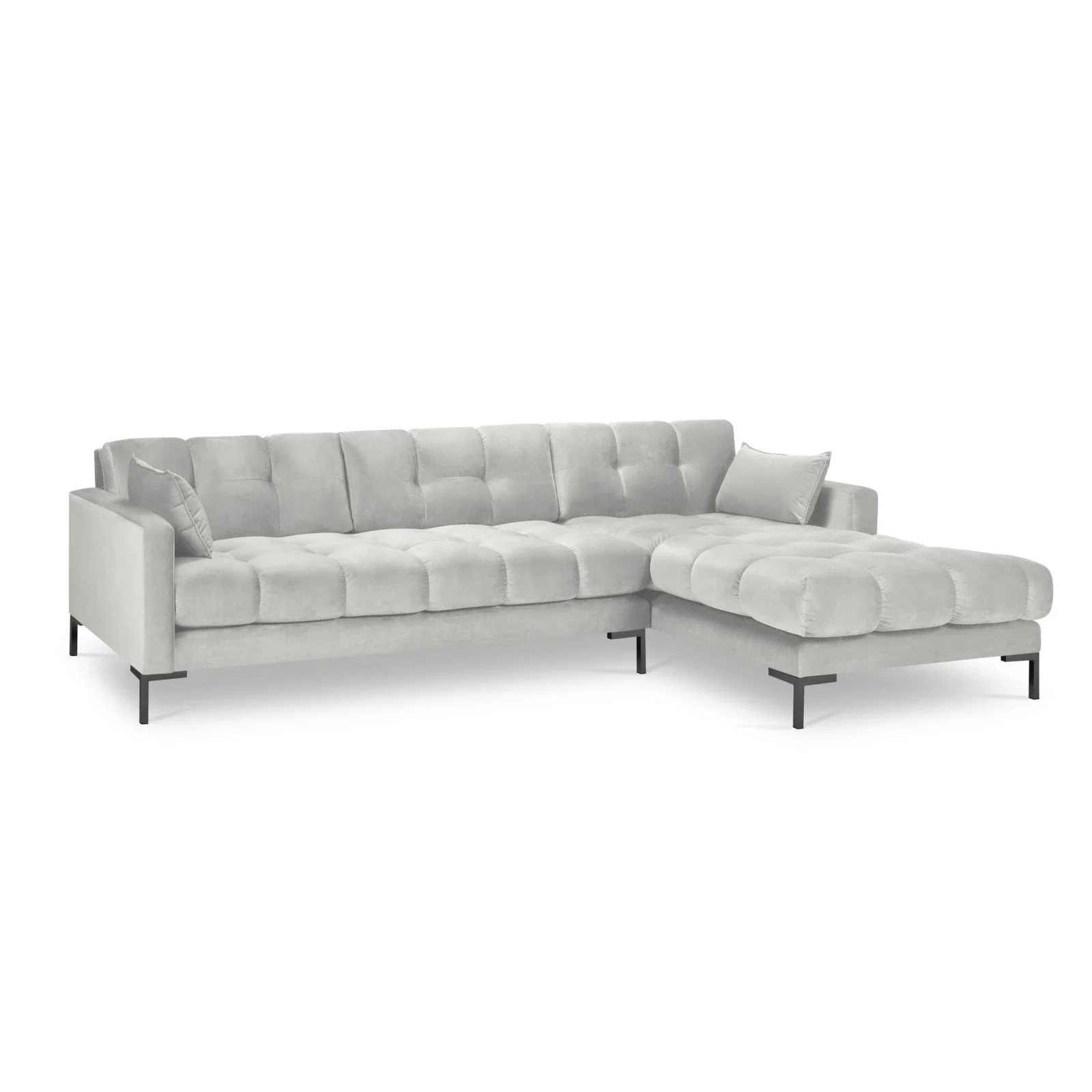 Mamaia 4-Sitzer Ecksofa, Rechte Seite, Metallbeine Schwarz, mit Bezug aus Samt oder Strukturstoff, 293x185 cm - Image 59