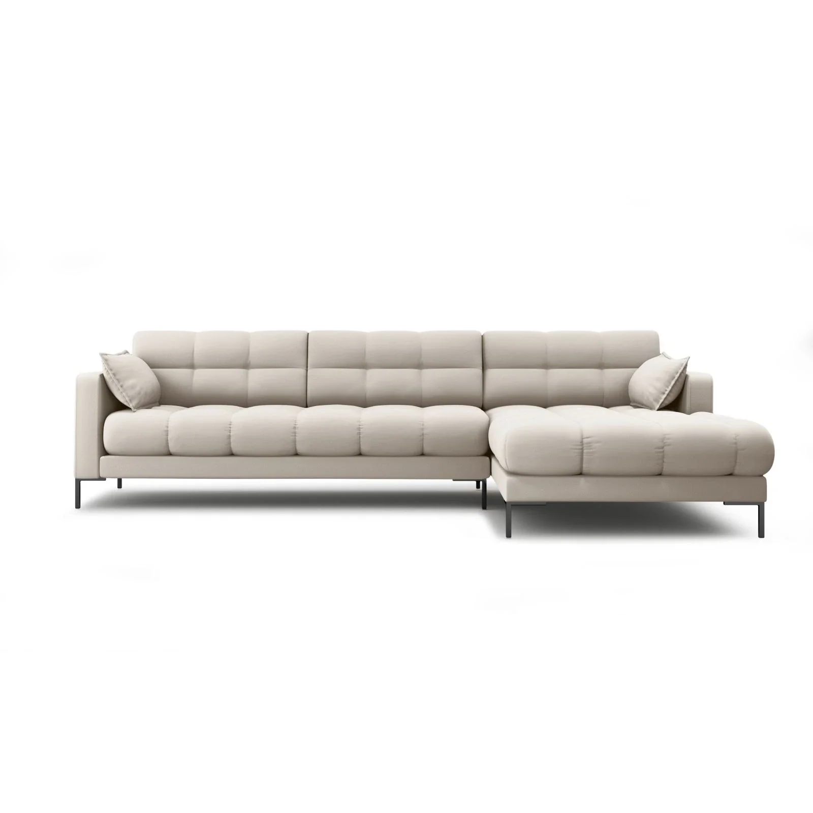 Mamaia 4-Sitzer Ecksofa, Rechte Seite, Metallbeine Schwarz, mit Bezug aus Samt oder Strukturstoff, 293x185 cm - Image 7