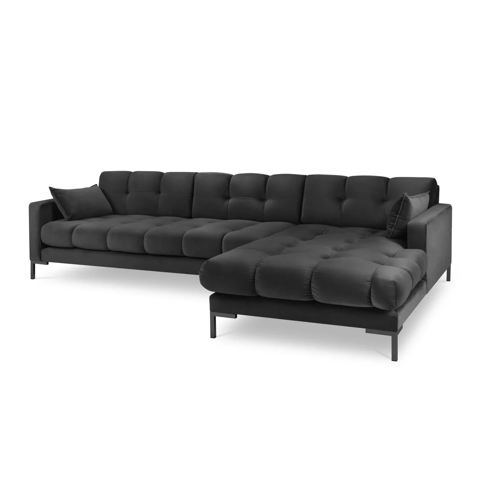 Mamaia 4-Sitzer Ecksofa, Rechte Seite, Metallbeine Schwarz, mit Bezug aus Samt oder Strukturstoff, 293x185 cm - Image 73