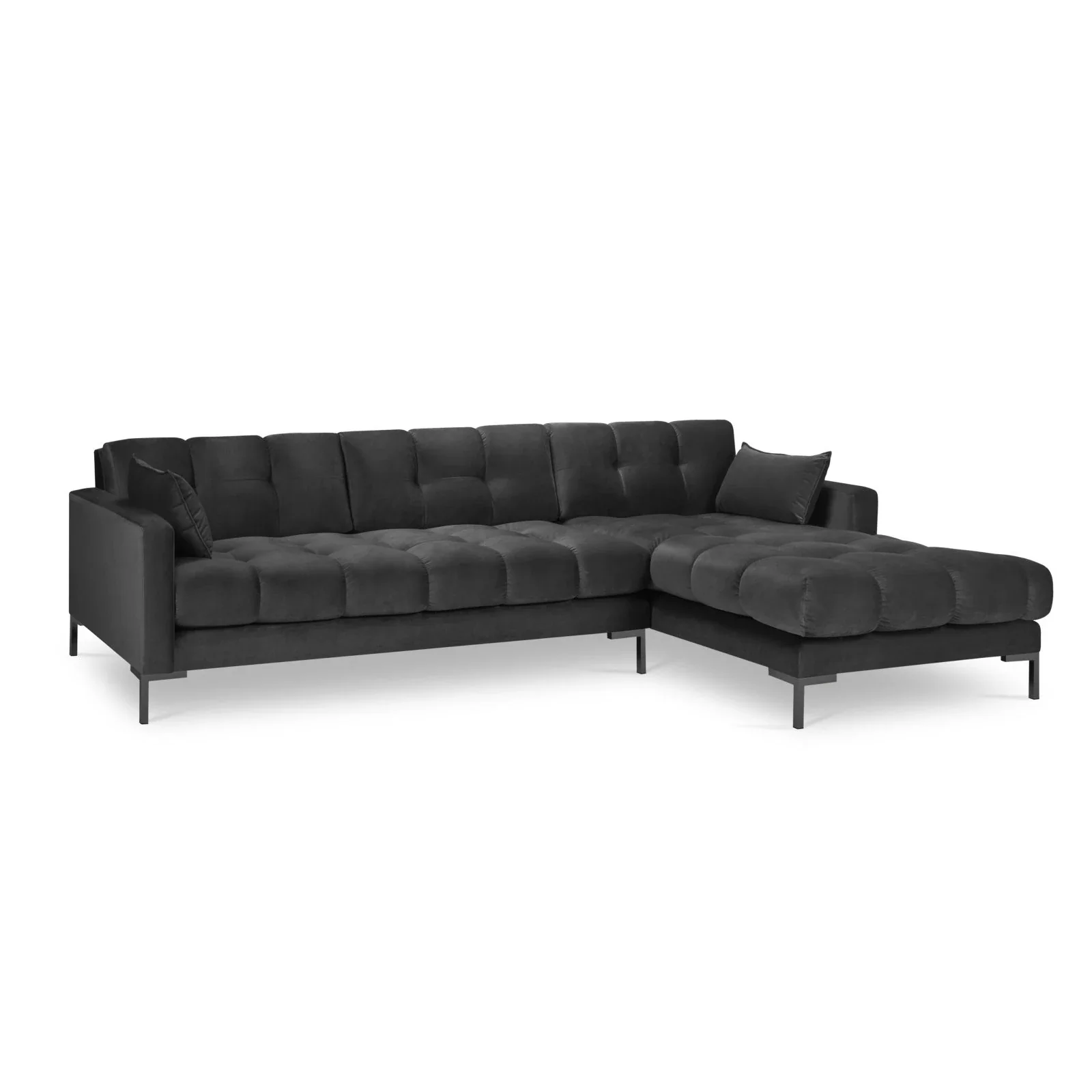 Mamaia 4-Sitzer Ecksofa, Rechte Seite, Metallbeine Schwarz, mit Bezug aus Samt oder Strukturstoff, 293x185 cm - Image 75