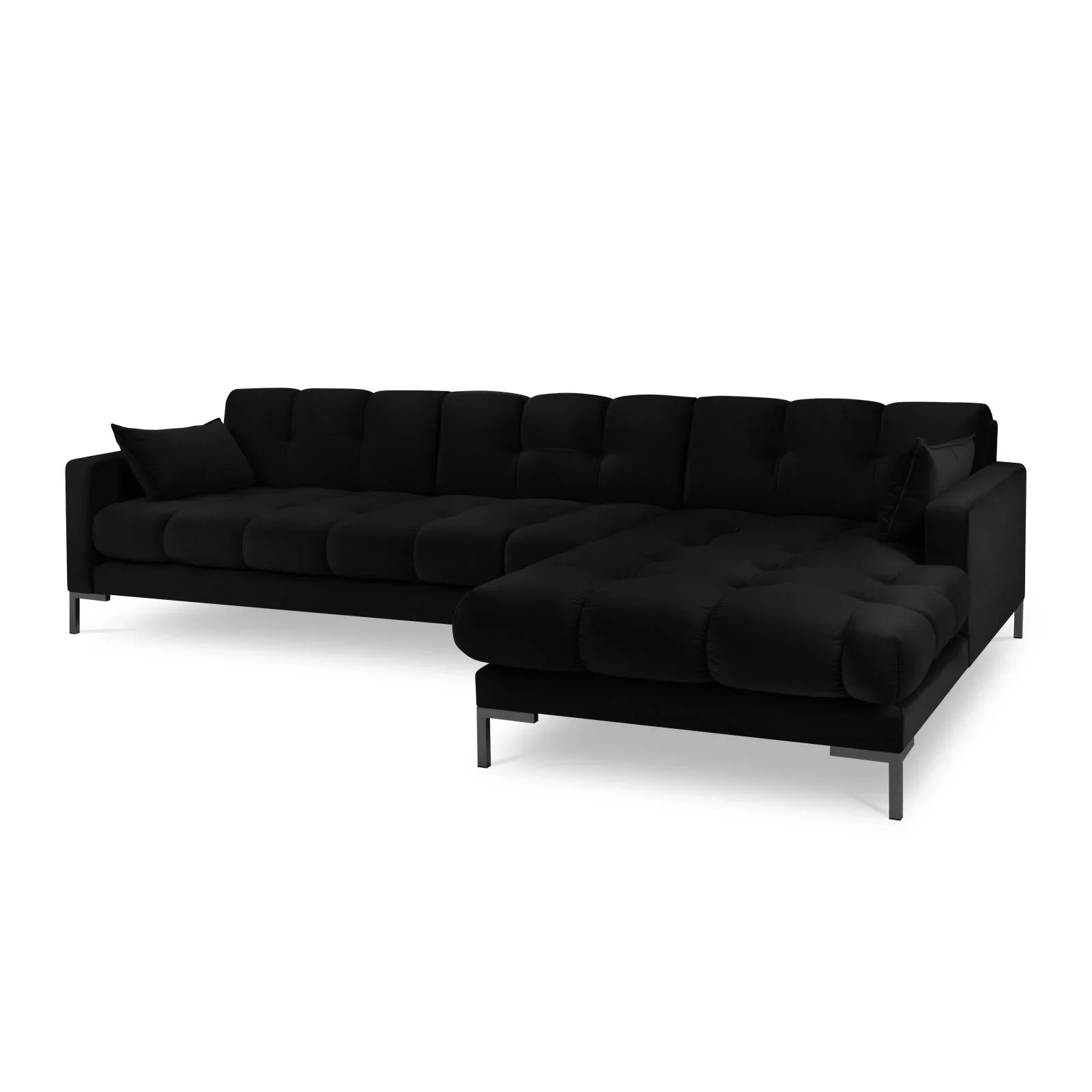 Mamaia 4-Sitzer Ecksofa, Rechte Seite, Metallbeine Schwarz, mit Bezug aus Samt oder Strukturstoff, 293x185 cm - Image 81