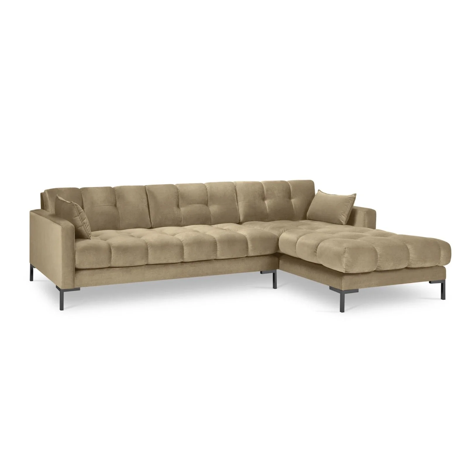 Mamaia 4-Sitzer Ecksofa, Rechte Seite, Metallbeine Schwarz, mit Bezug aus Samt oder Strukturstoff, 293x185 cm - Image 91