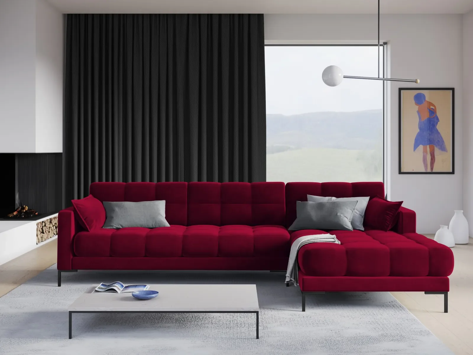 Mamaia 4-Sitzer Ecksofa, Rechte Seite, Metallbeine Schwarz, mit Bezug aus Samt oder Strukturstoff, 293x185 cm - Image 98