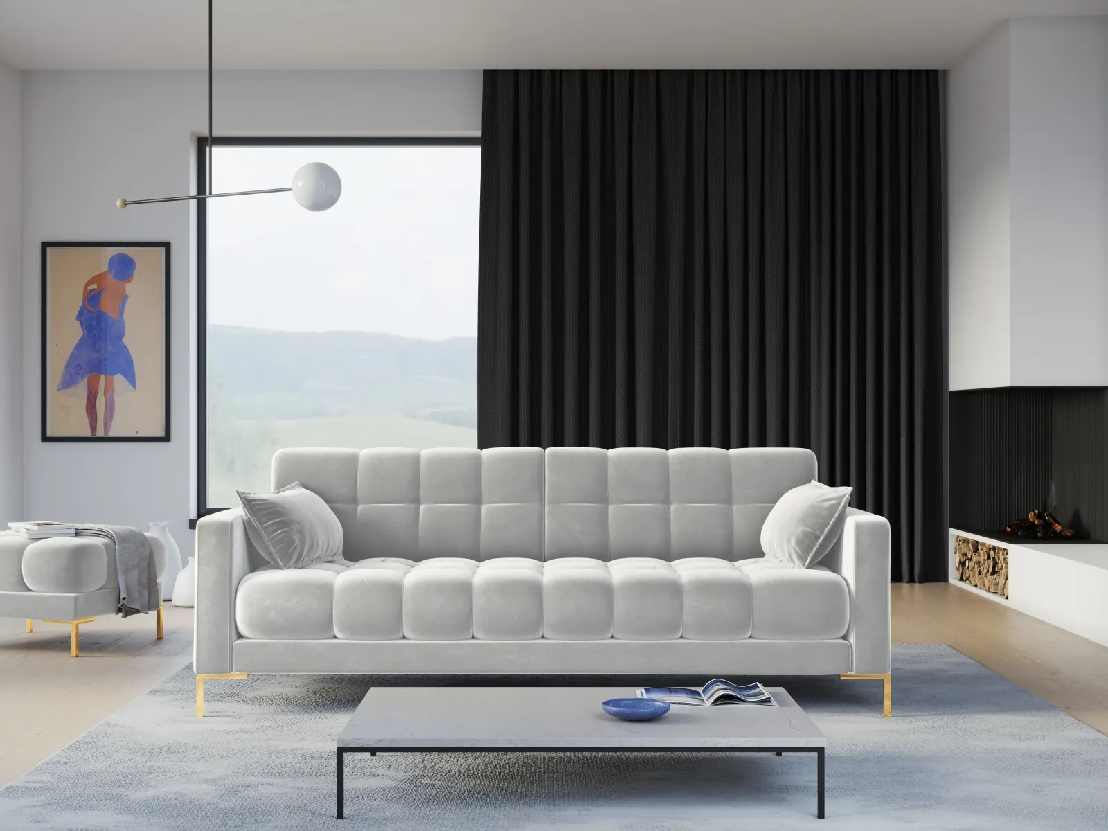 Mamaia 4-Sitzer Sofa, Beine Goldmetall, mit Bezug aus Samt oder Strukturstoff, 217x96 cm - Image 106