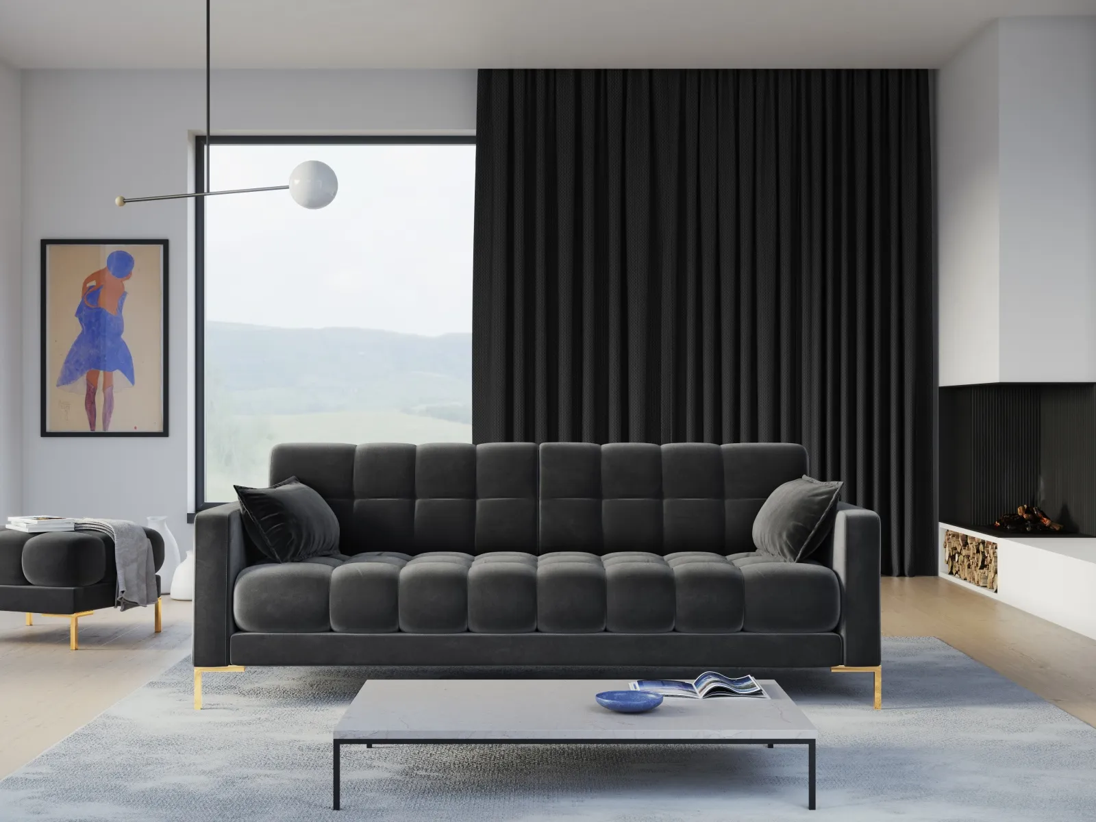 Mamaia 4-Sitzer Sofa, Beine Goldmetall, mit Bezug aus Samt oder Strukturstoff, 217x96 cm - Image 122