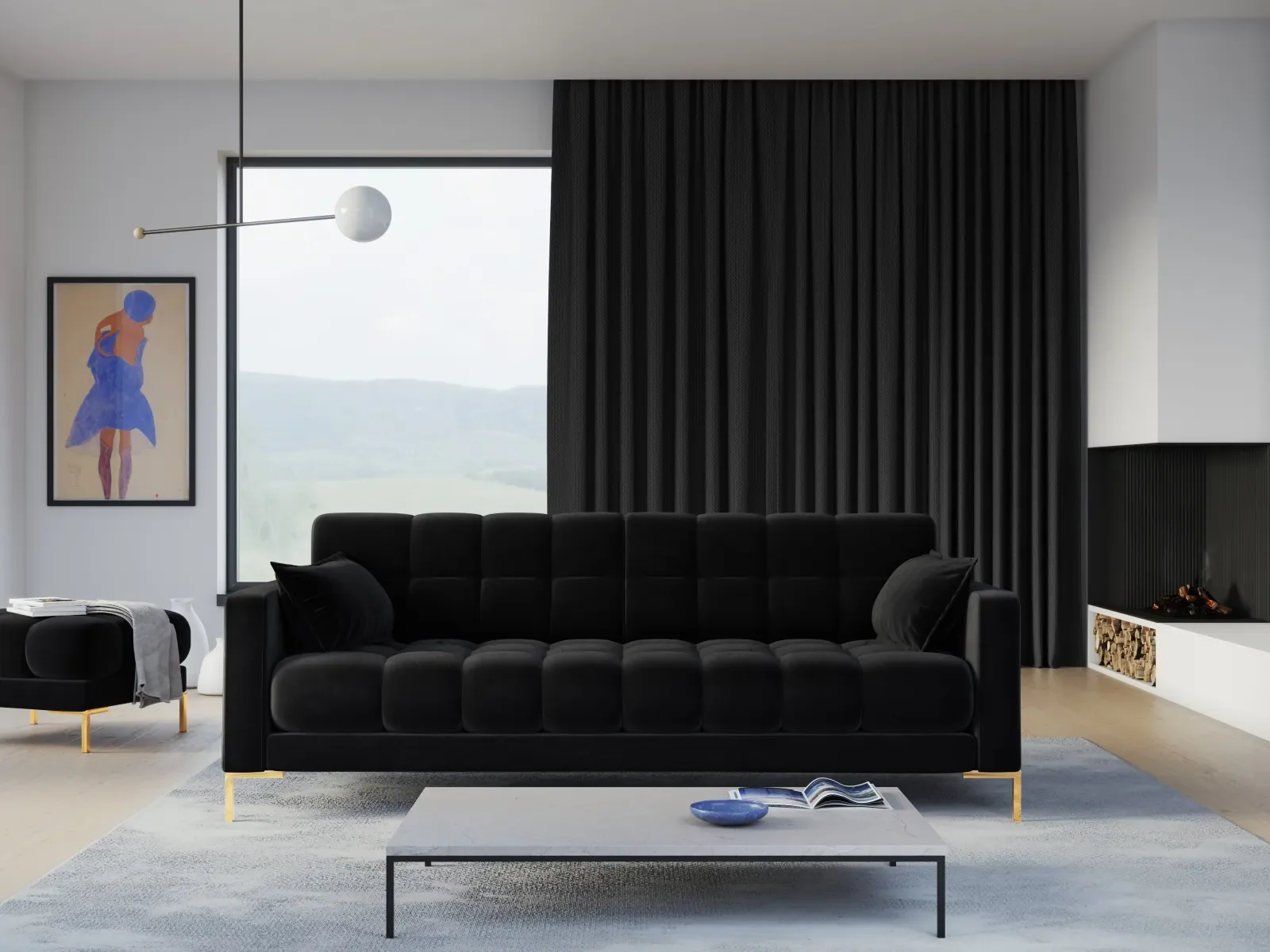 Mamaia 4-Sitzer Sofa, Beine Goldmetall, mit Bezug aus Samt oder Strukturstoff, 217x96 cm - Image 130