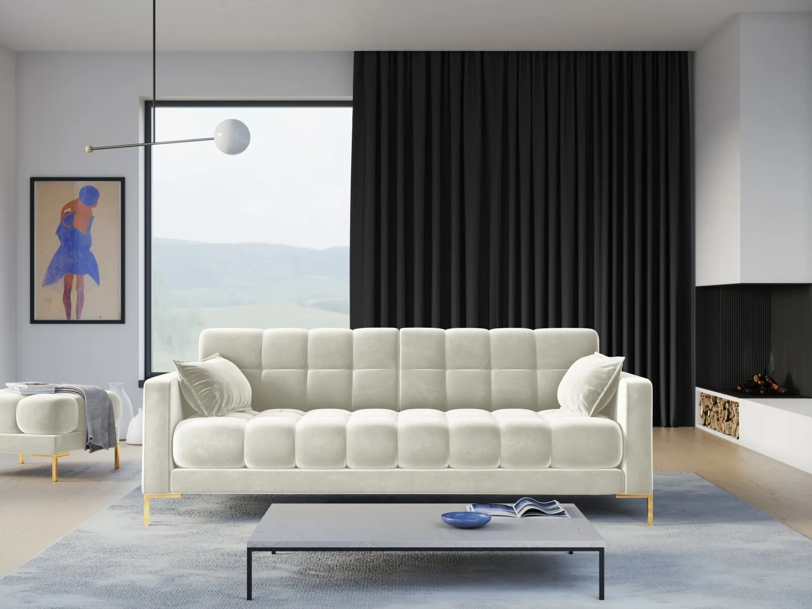 Mamaia 4-Sitzer Sofa, Beine Goldmetall, mit Bezug aus Samt oder Strukturstoff, 217x96 cm - Image 34