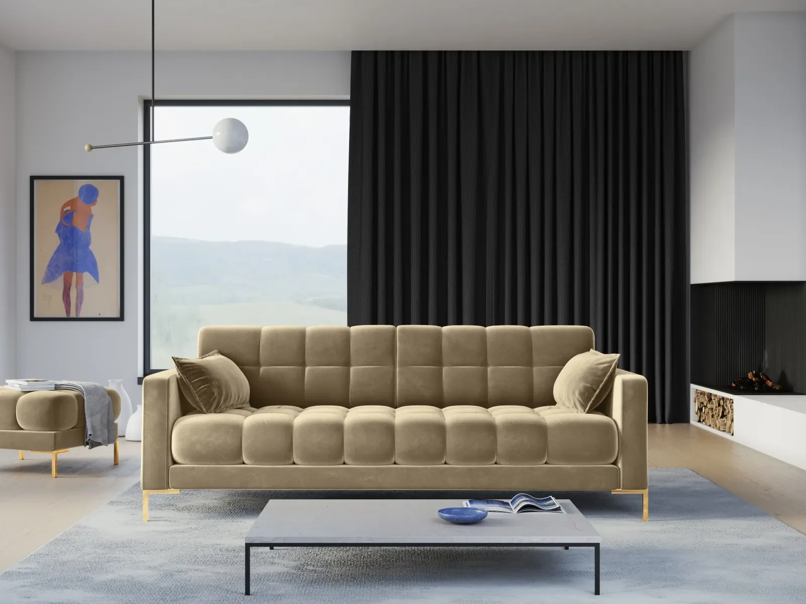 Mamaia 4-Sitzer Sofa, Beine Goldmetall, mit Bezug aus Samt oder Strukturstoff, 217x96 cm - Image 42