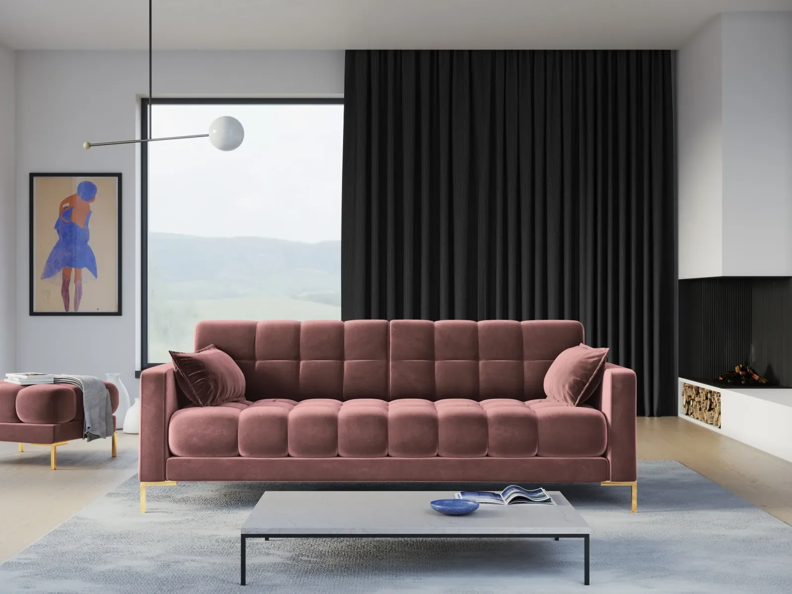 Mamaia 4-Sitzer Sofa, Beine Goldmetall, mit Bezug aus Samt oder Strukturstoff, 217x96 cm - Image 58