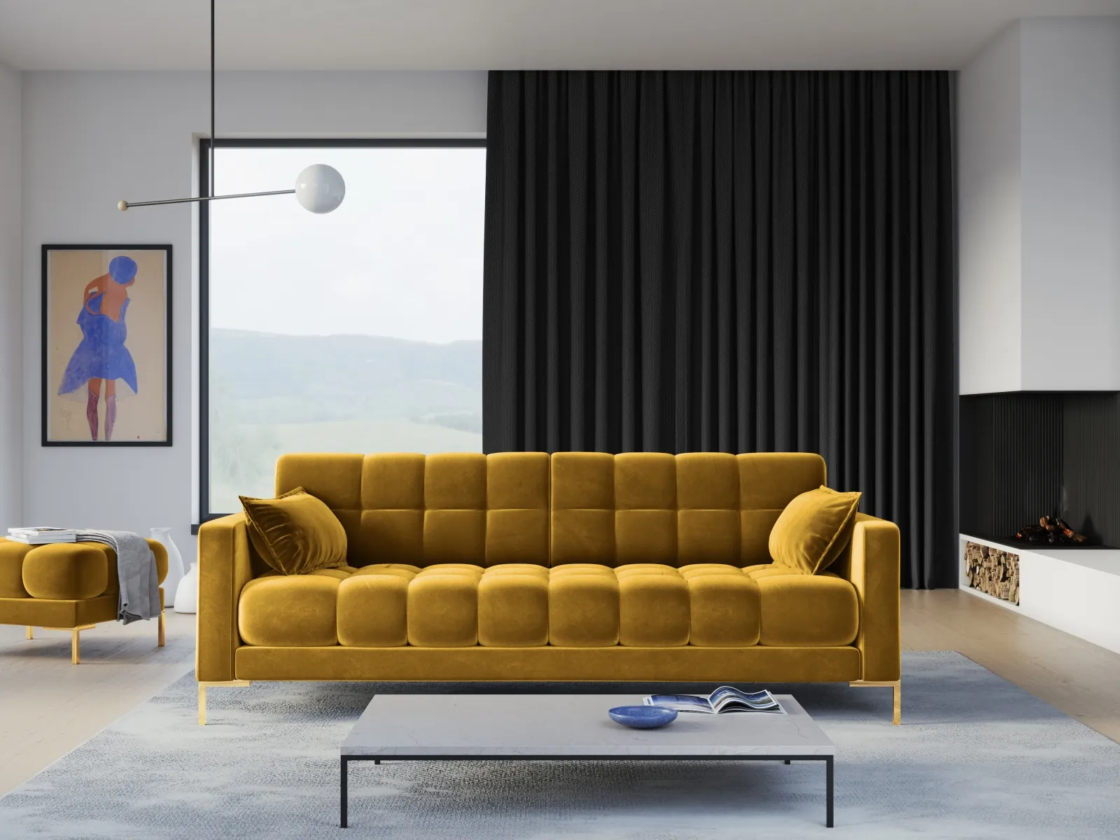 Mamaia 4-Sitzer Sofa, Beine Goldmetall, mit Bezug aus Samt oder Strukturstoff, 217x96 cm - Image 66
