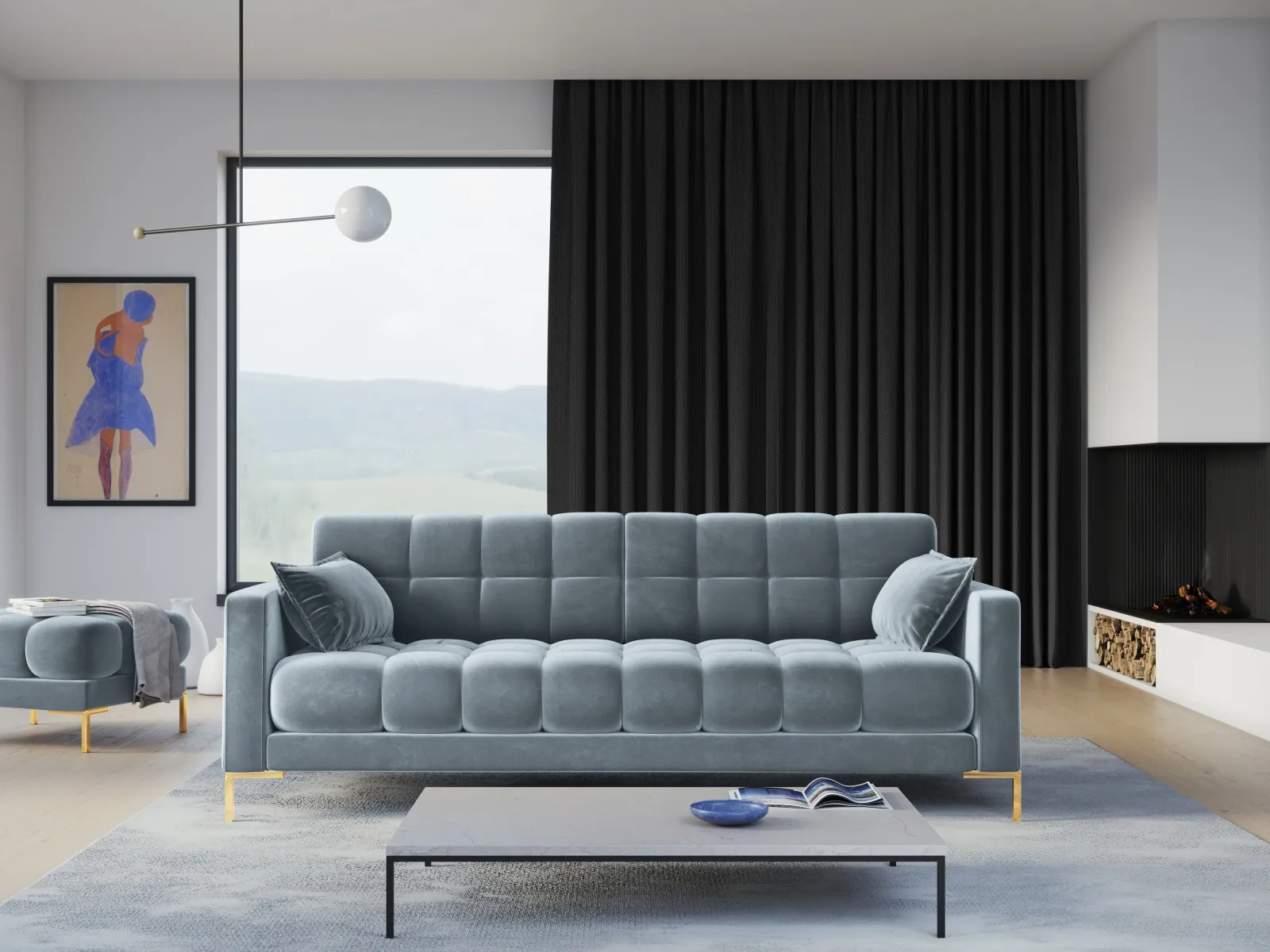 Mamaia 4-Sitzer Sofa, Beine Goldmetall, mit Bezug aus Samt oder Strukturstoff, 217x96 cm - Image 82